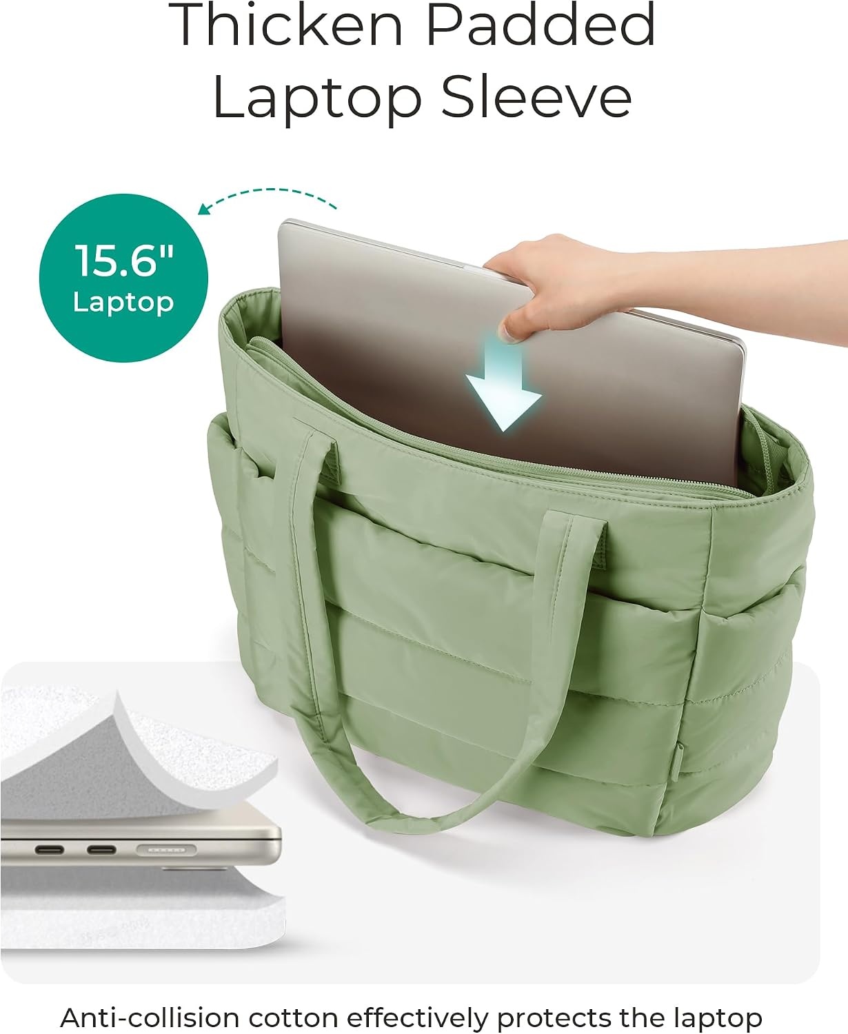 image:imageBAGSMART Puffy Tote Bag for Women Lightweight Work Tote HandbagGreen