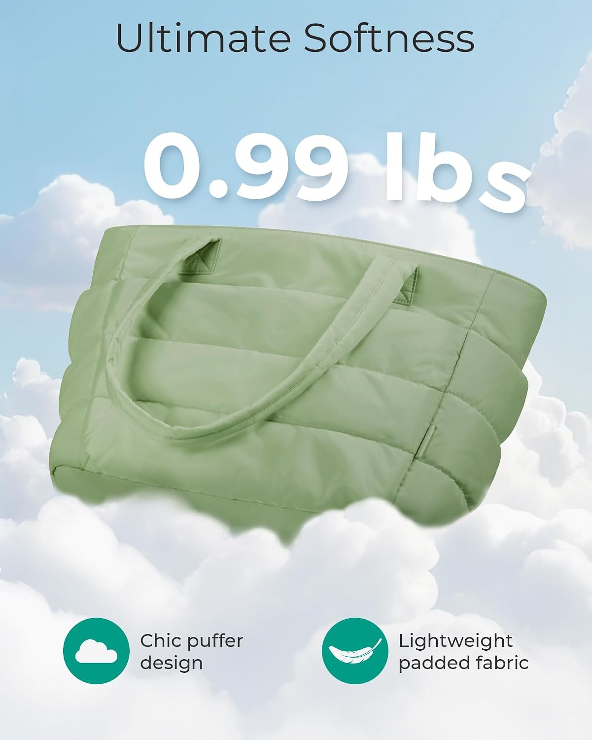 image:imageBAGSMART Puffy Tote Bag for Women Lightweight Work Tote HandbagGreen