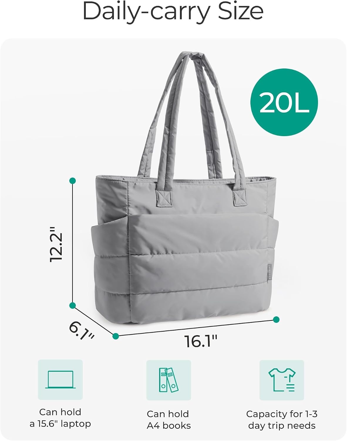image:imageBAGSMART Puffy Tote Bag for Women Lightweight Work Tote HandbagLight Gray