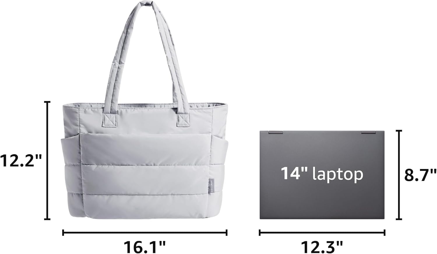 image:imageBAGSMART Puffy Tote Bag for Women Lightweight Work Tote HandbagLight Gray