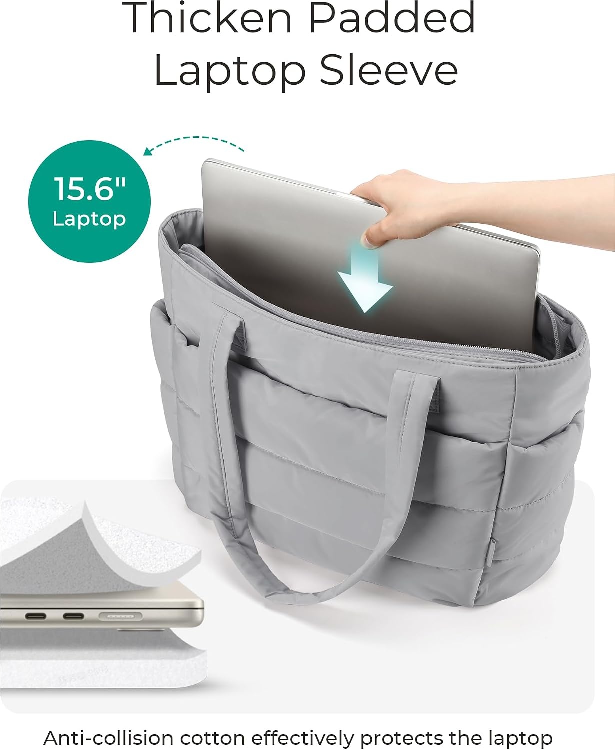 image:imageBAGSMART Puffy Tote Bag for Women Lightweight Work Tote HandbagLight Gray