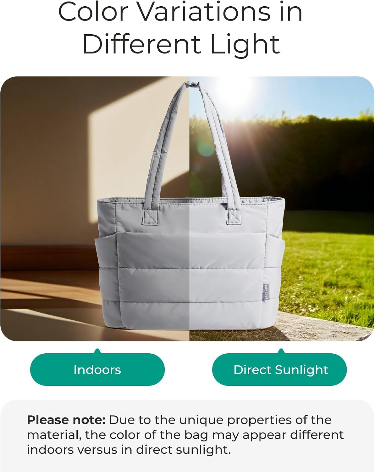 image:imageBAGSMART Puffy Tote Bag for Women Lightweight Work Tote HandbagLight Gray