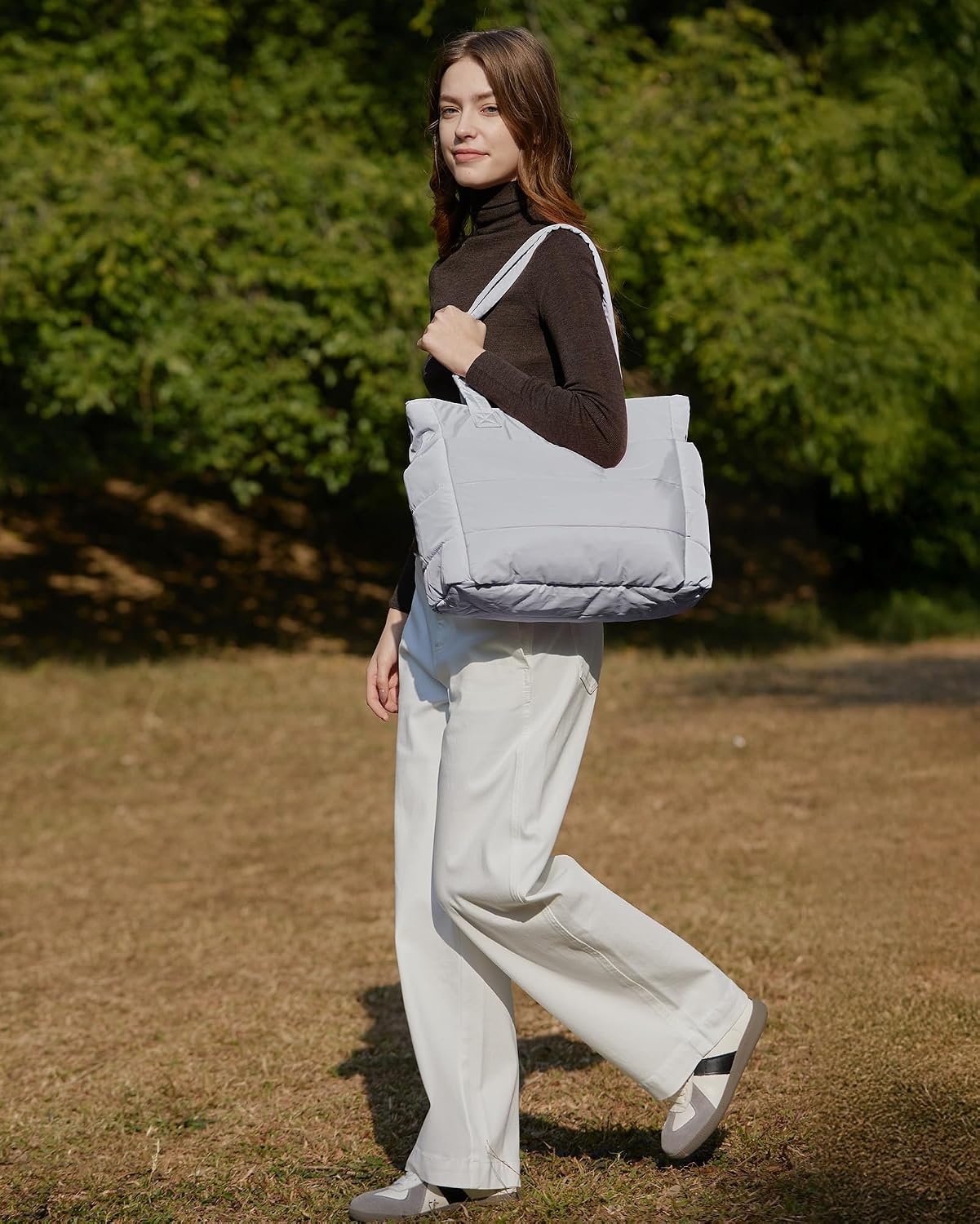 image:imageBAGSMART Puffy Tote Bag for Women Lightweight Work Tote HandbagLight Gray