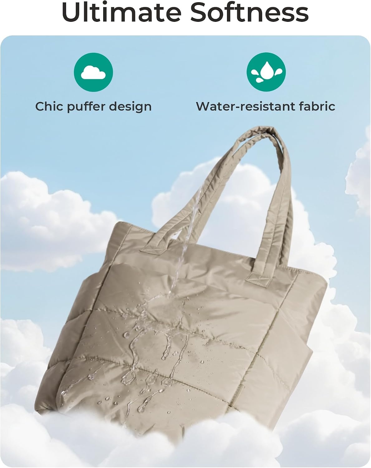 image:imageBAGSMART Puffy Tote Bag for Women Lightweight Work Tote HandbagLight Tan