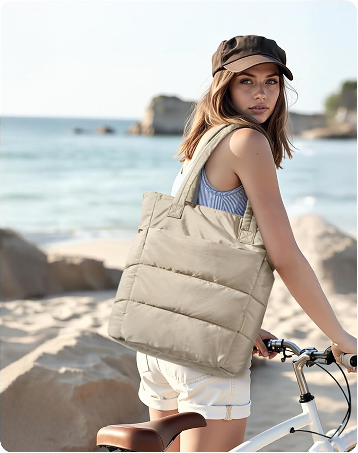 image:imageBAGSMART Puffy Tote Bag for Women Lightweight Work Tote HandbagLight Tan