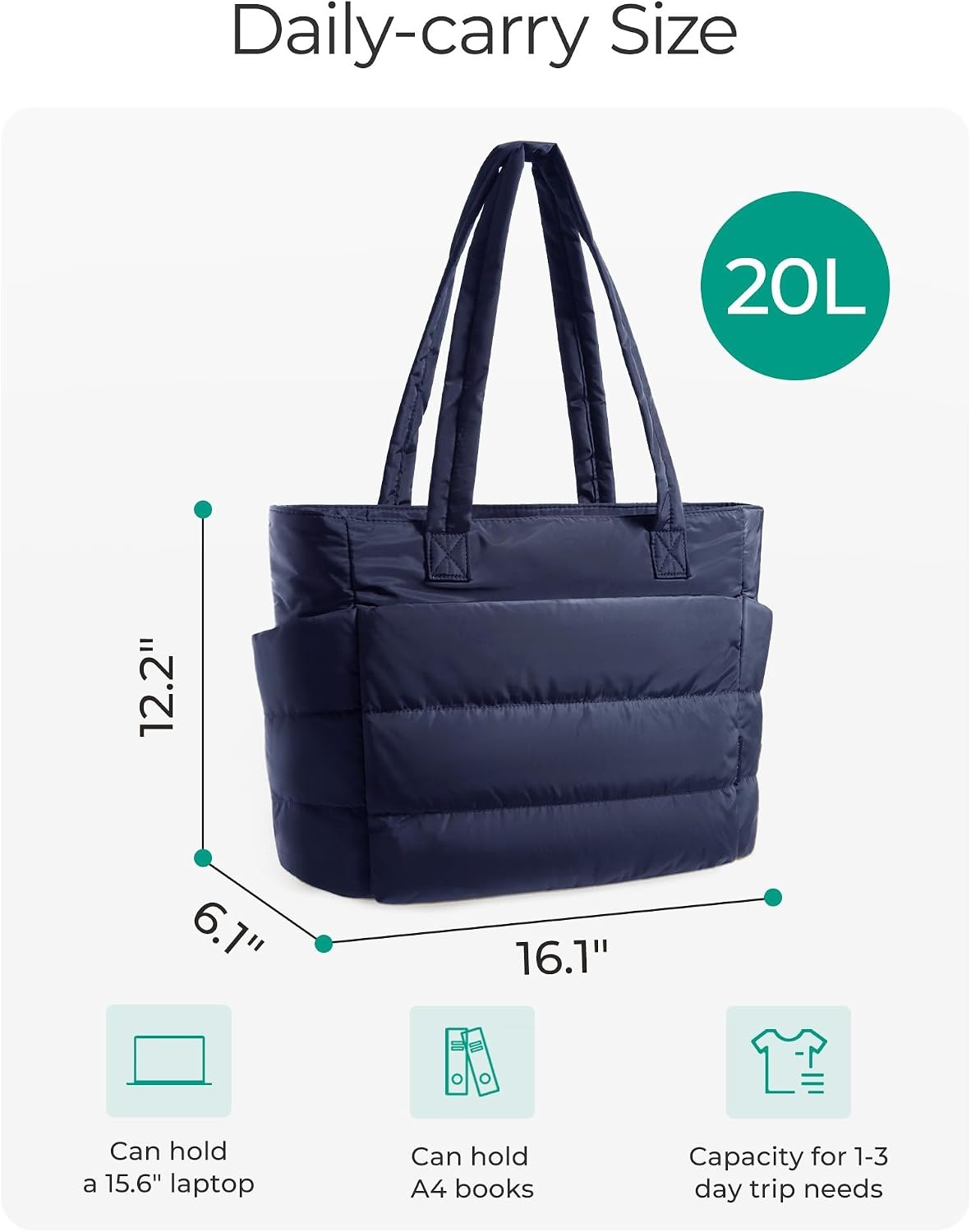 image:imageBAGSMART Puffy Tote Bag for Women Lightweight Work Tote HandbagNavy Blue
