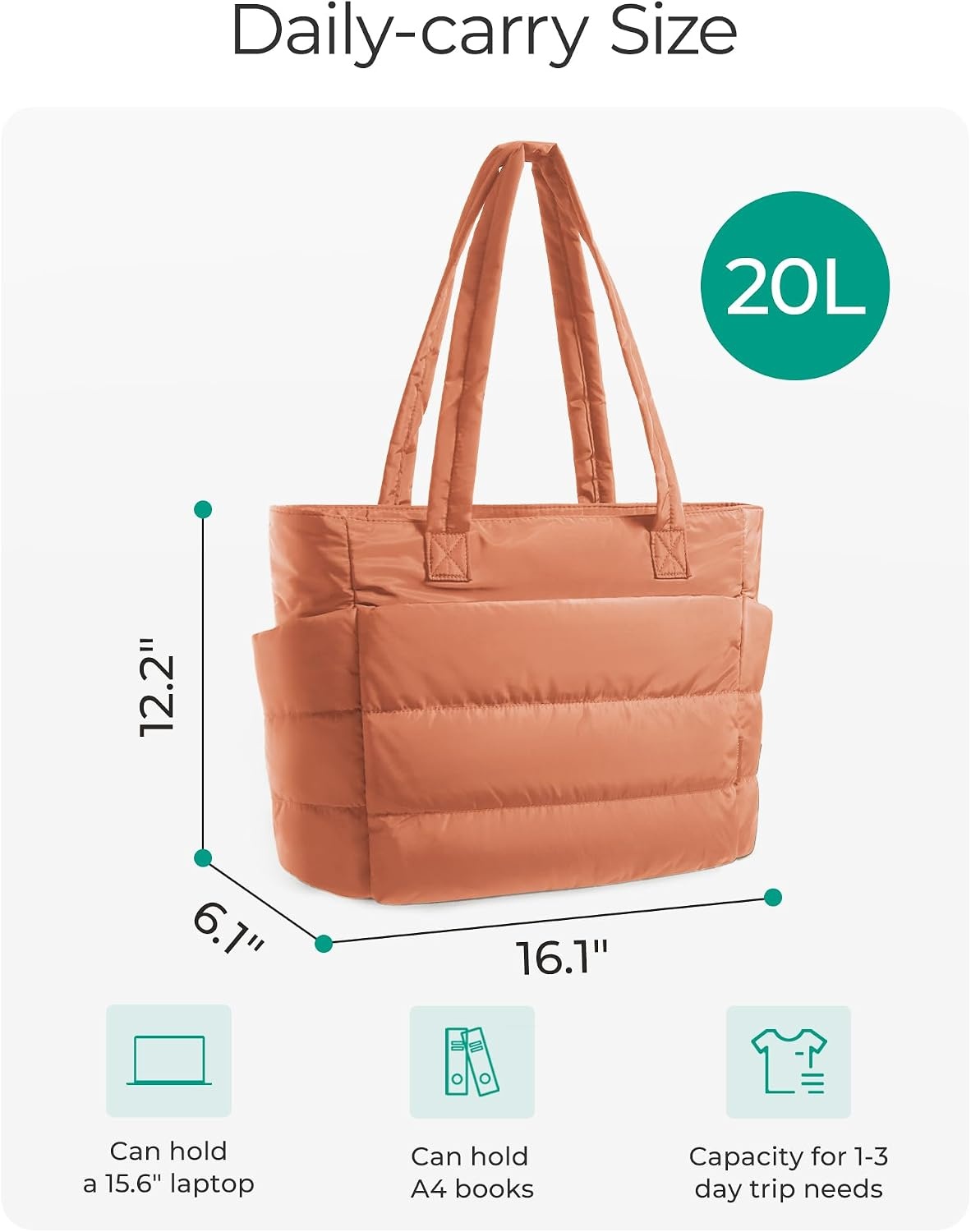 image:imageBAGSMART Puffy Tote Bag for Women Lightweight Work Tote HandbagOrange