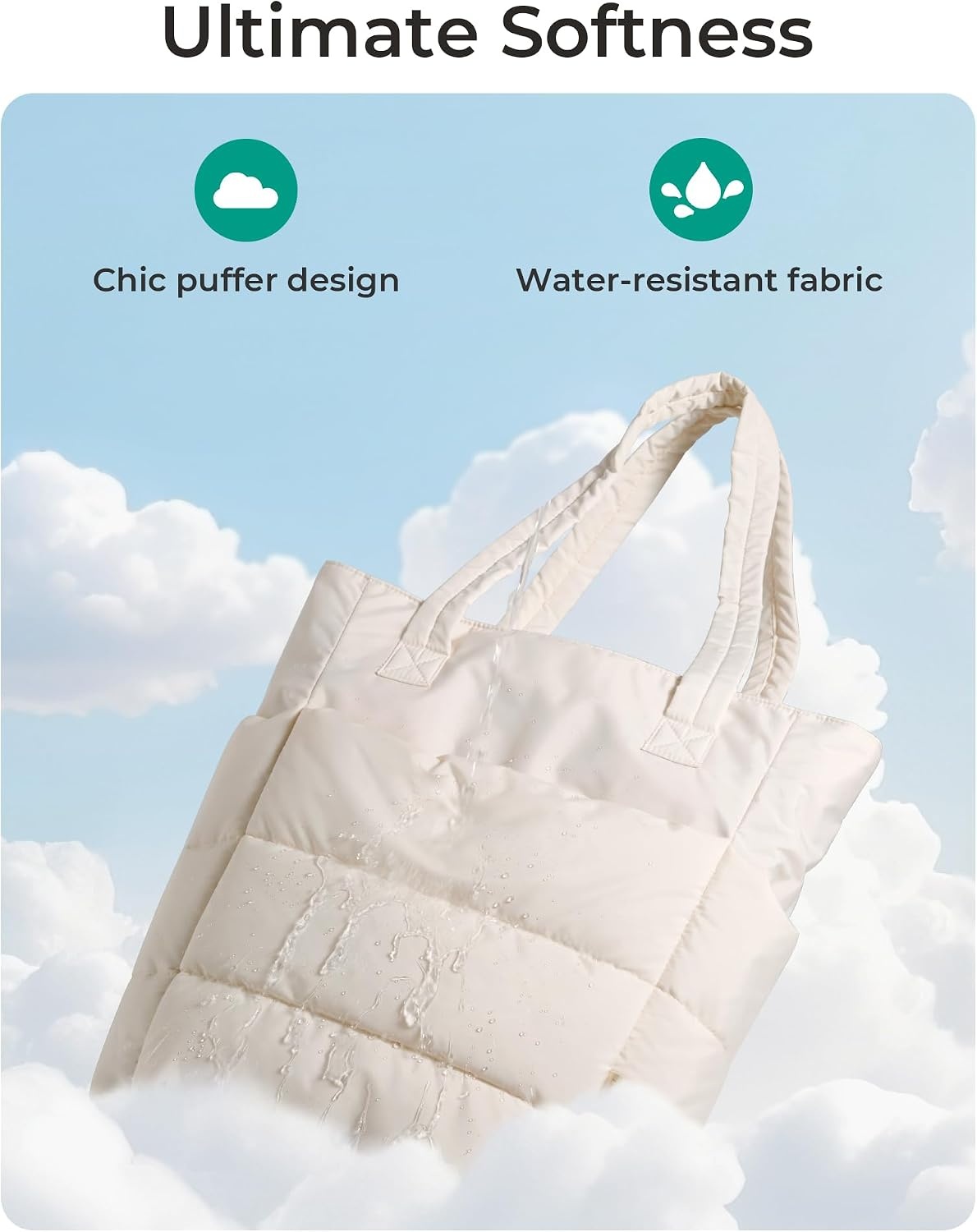 image:imageBAGSMART Puffy Tote Bag for Women Lightweight Work Tote HandbagOyster White