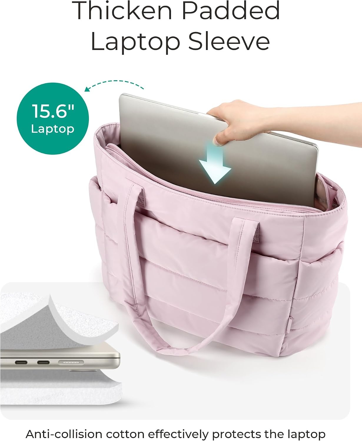 image:imageBAGSMART Puffy Tote Bag for Women Lightweight Work Tote HandbagPink