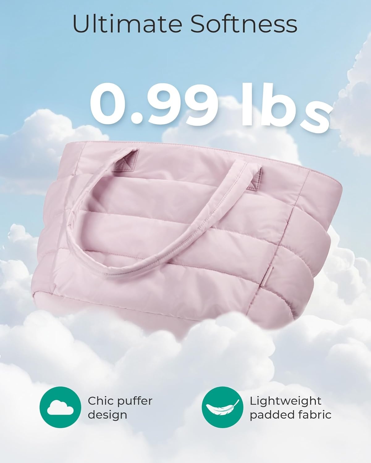 image:imageBAGSMART Puffy Tote Bag for Women Lightweight Work Tote HandbagPink
