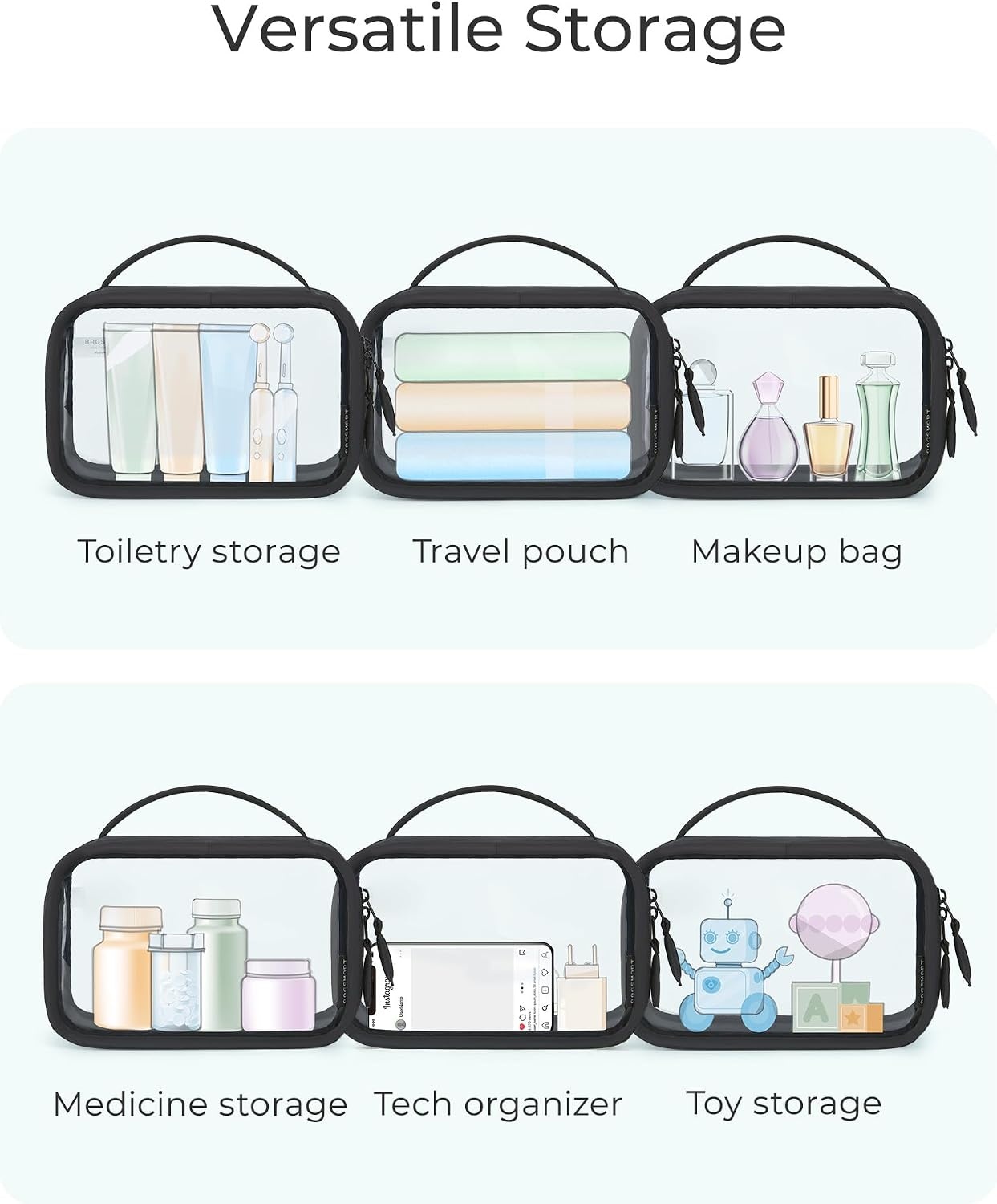 image:imageBAGSMART TSAApproved Toiletry Bag Large Opening Clear Makeup Bag with Handle Quart Sized Travel Toiletry Bag CarryOn Airline Compliant for Men and Women BlackBlush Pink