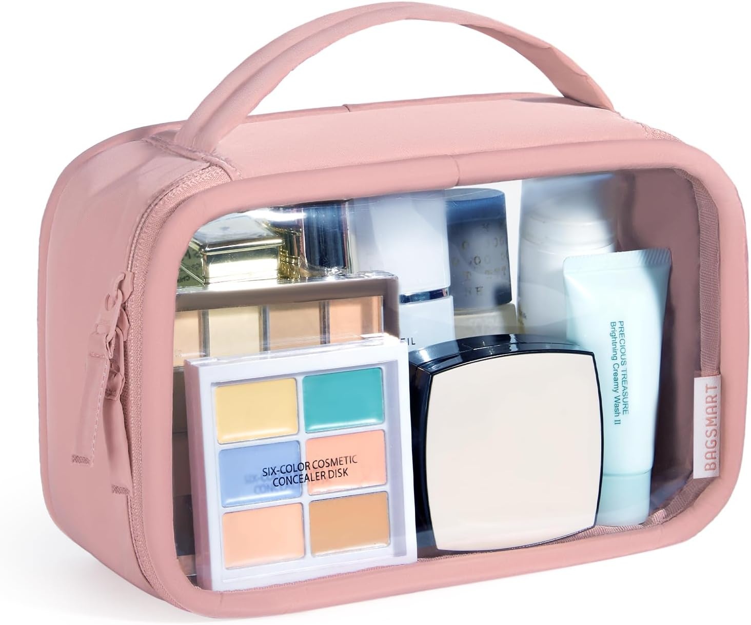 image:imageBAGSMART TSAApproved Toiletry Bag Large Opening Clear Makeup Bag with Handle Quart Sized Travel Toiletry Bag CarryOn Airline Compliant for Men and Women BlackBlush Pink