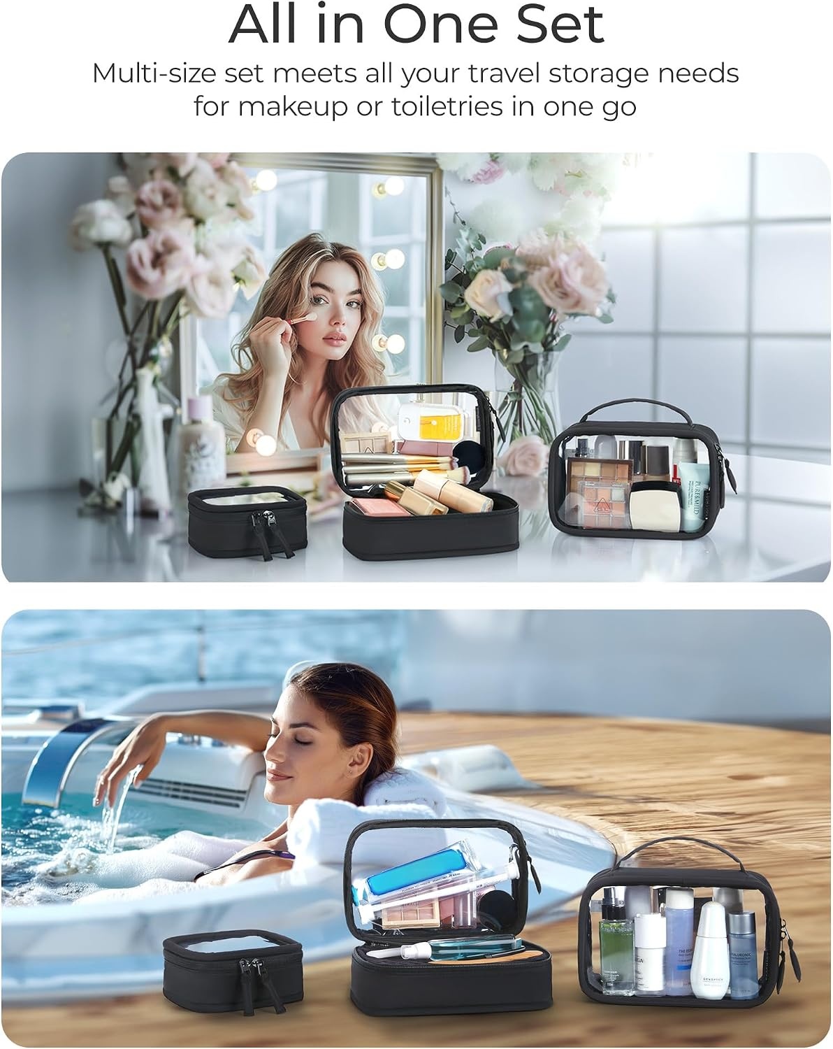image:imageBAGSMART TSAApproved Toiletry Bag Large Opening Clear Makeup Bag with Handle Quart Sized Travel Toiletry Bag CarryOn Airline Compliant for Men and Women BlackBlush Pink