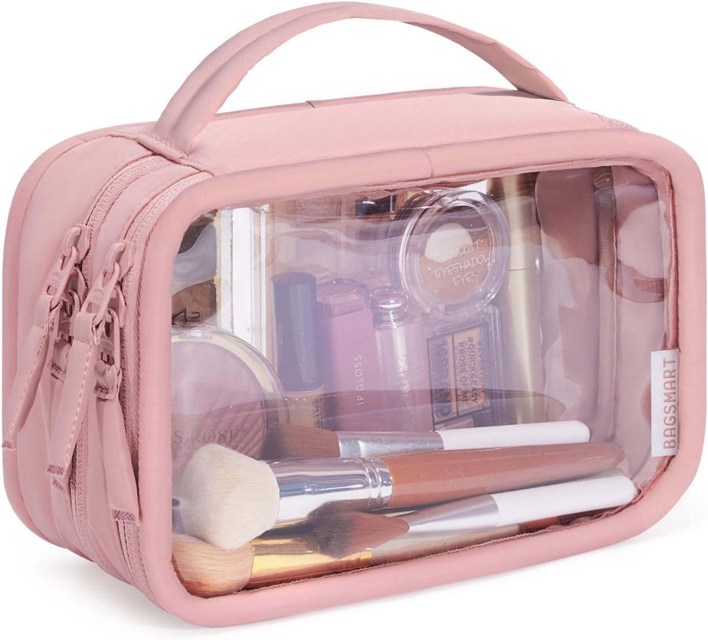image:imageBAGSMART TSAApproved Toiletry Bag Large Opening Clear Makeup Bag with Handle Quart Sized Travel Toiletry Bag CarryOn Airline Compliant for Men and Women BlackBlush Pink