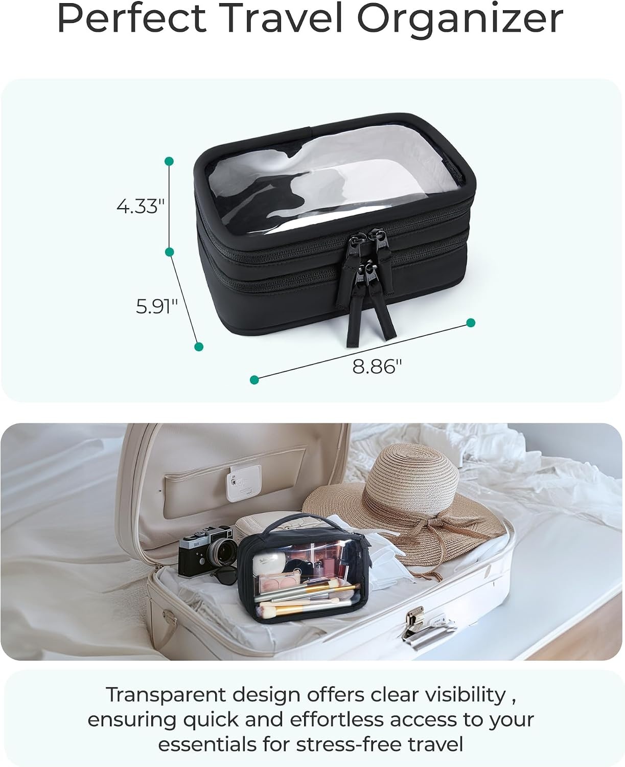 image:imageBAGSMART TSAApproved Toiletry Bag Large Opening Clear Makeup Bag with Handle Quart Sized Travel Toiletry Bag CarryOn Airline Compliant for Men and Women BlackBlush Pink