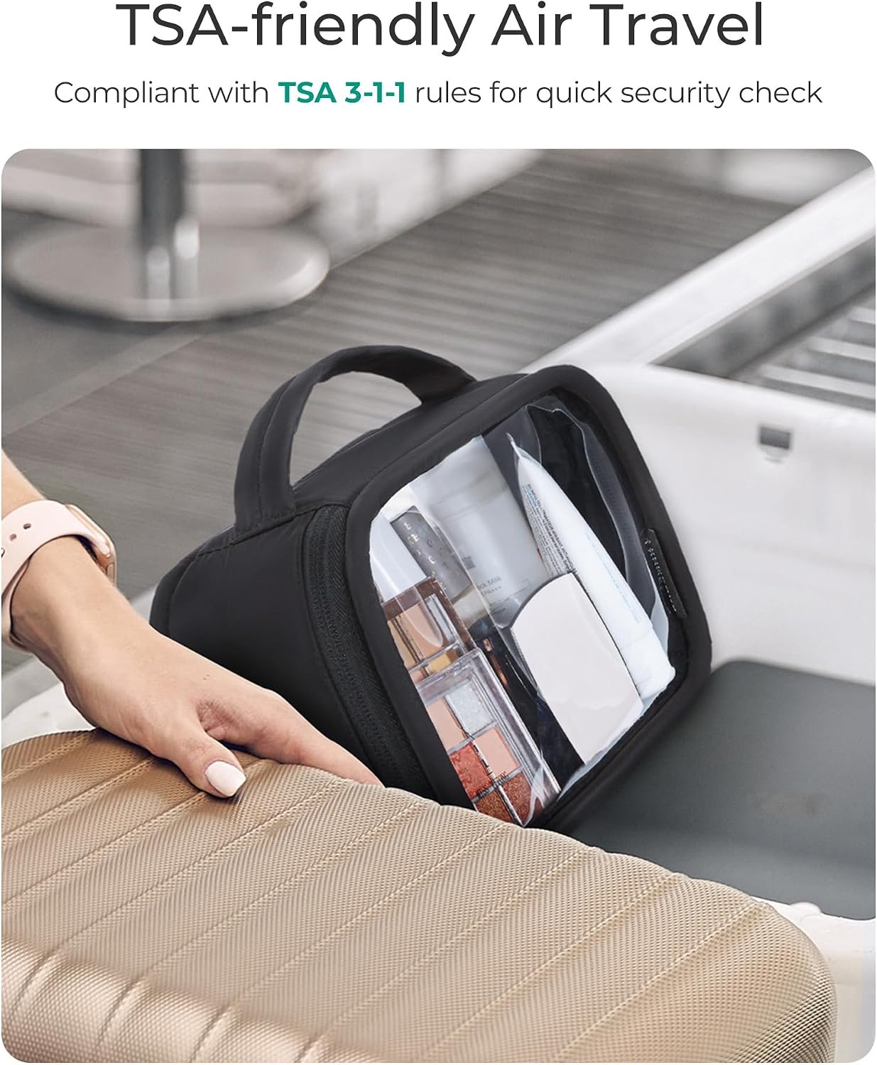 image:imageBAGSMART TSAApproved Toiletry Bag Large Opening Clear Makeup Bag with Handle Quart Sized Travel Toiletry Bag CarryOn Airline Compliant for Men and Women BlackBlush Pink