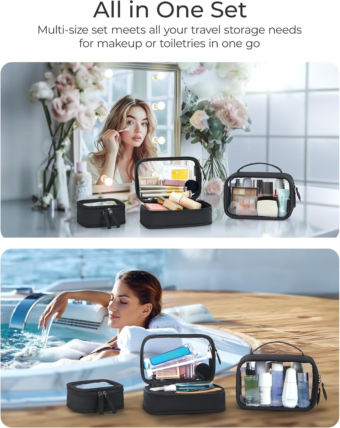 image:imageBAGSMART TSAApproved Toiletry Bag Large Opening Clear Makeup Bag with Handle Quart Sized Travel Toiletry Bag CarryOn Airline Compliant for Men and Women BlackBlush Pink