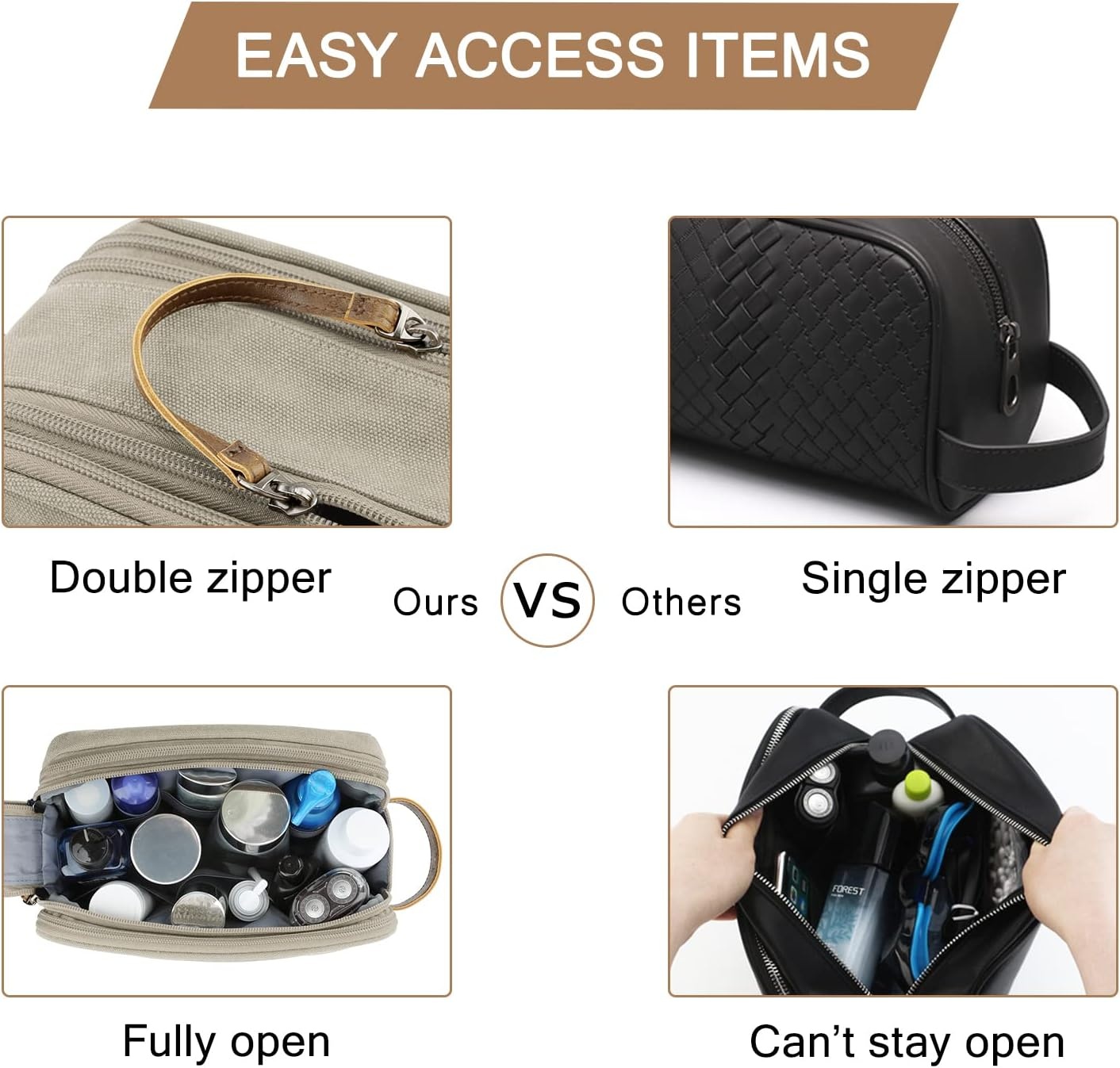 image:imageBAGSMART Toiletry Bag for Men Canvas Travel Toiletry Organizer Dopp Kit Waterresistant Shaving Bag for Toiletries AccessoriesGreyMediumBeige