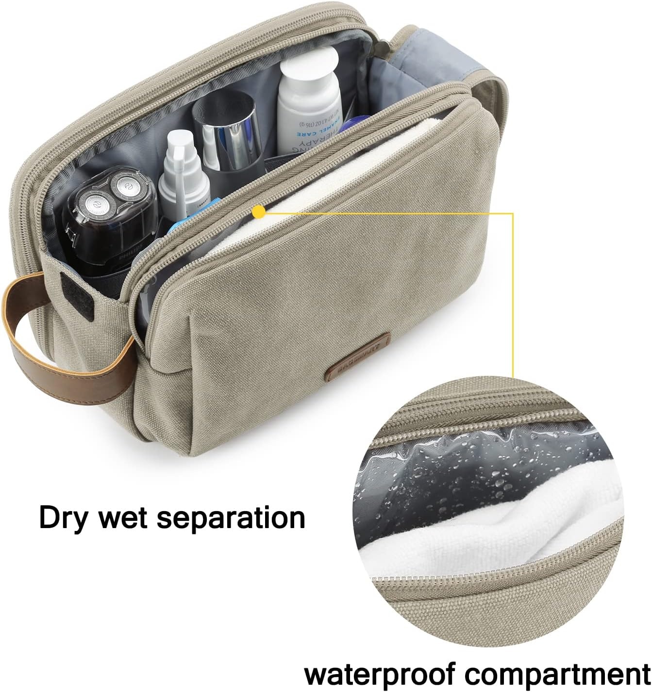 image:imageBAGSMART Toiletry Bag for Men Canvas Travel Toiletry Organizer Dopp Kit Waterresistant Shaving Bag for Toiletries AccessoriesGreyMediumBeige