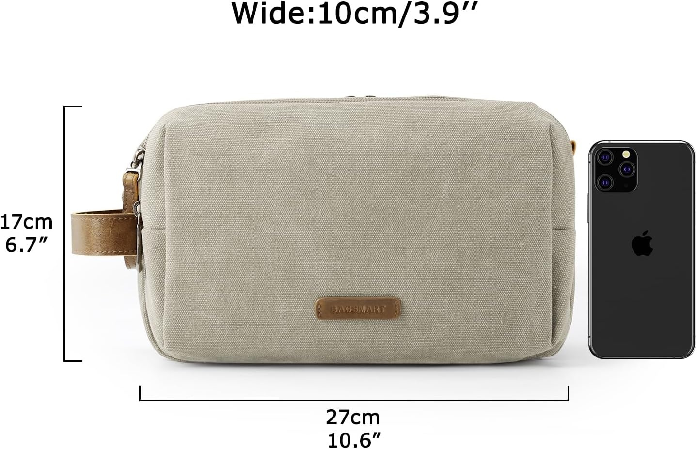 image:imageBAGSMART Toiletry Bag for Men Canvas Travel Toiletry Organizer Dopp Kit Waterresistant Shaving Bag for Toiletries AccessoriesGreyMediumBeige