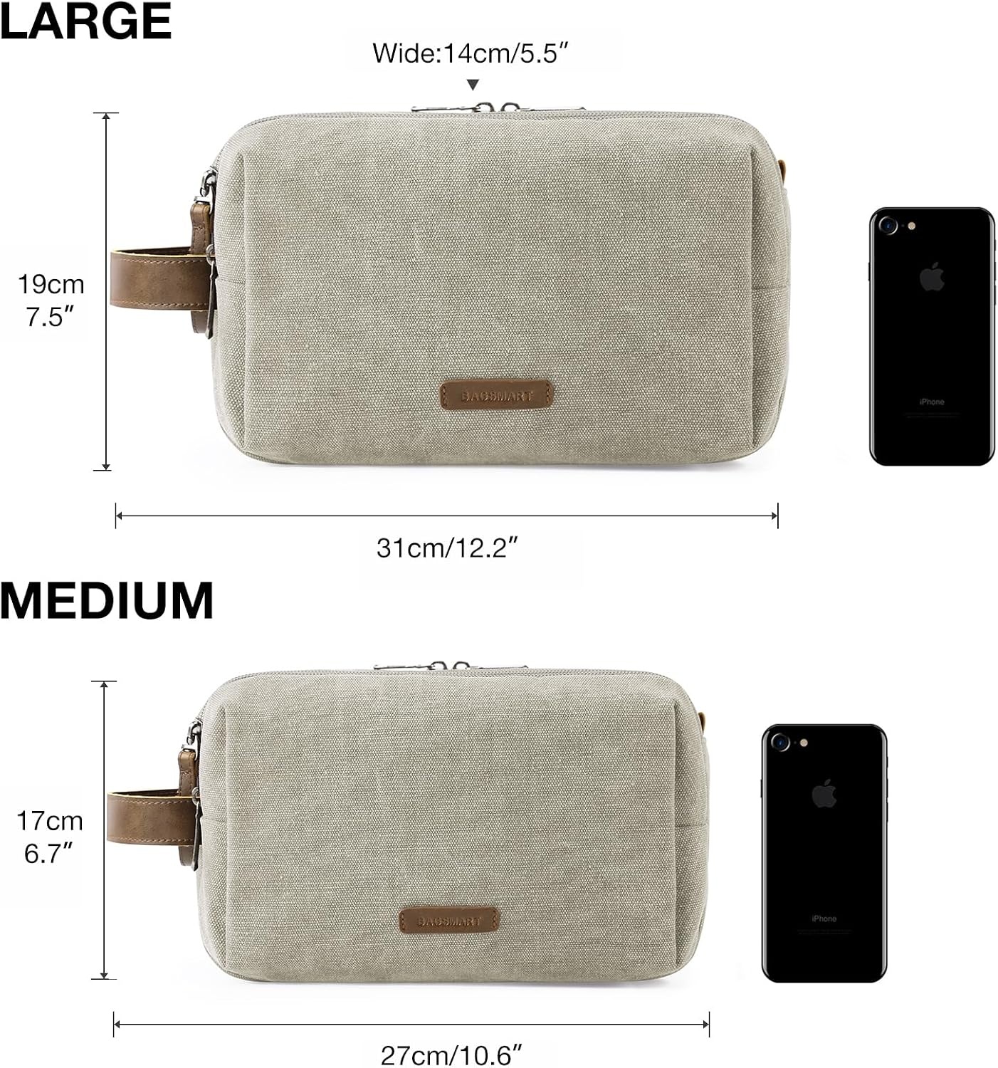 image:imageBAGSMART Toiletry Bag for Men Canvas Travel Toiletry Organizer Dopp Kit Waterresistant Shaving Bag for Toiletries AccessoriesGreyMediumBeige