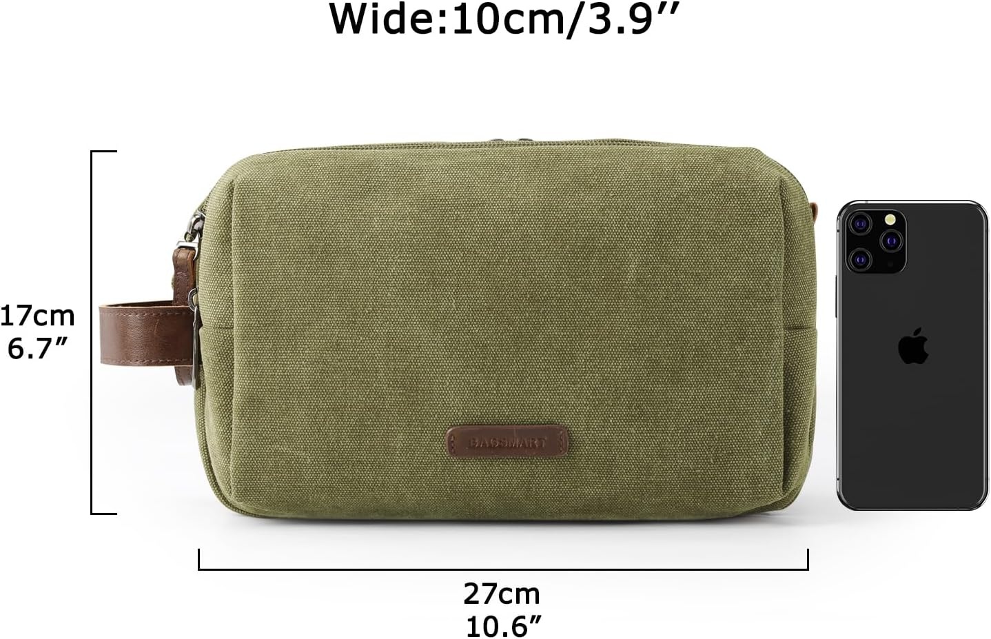 image:imageBAGSMART Toiletry Bag for Men Canvas Travel Toiletry Organizer Dopp Kit Waterresistant Shaving Bag for Toiletries AccessoriesGreyMediumGreen