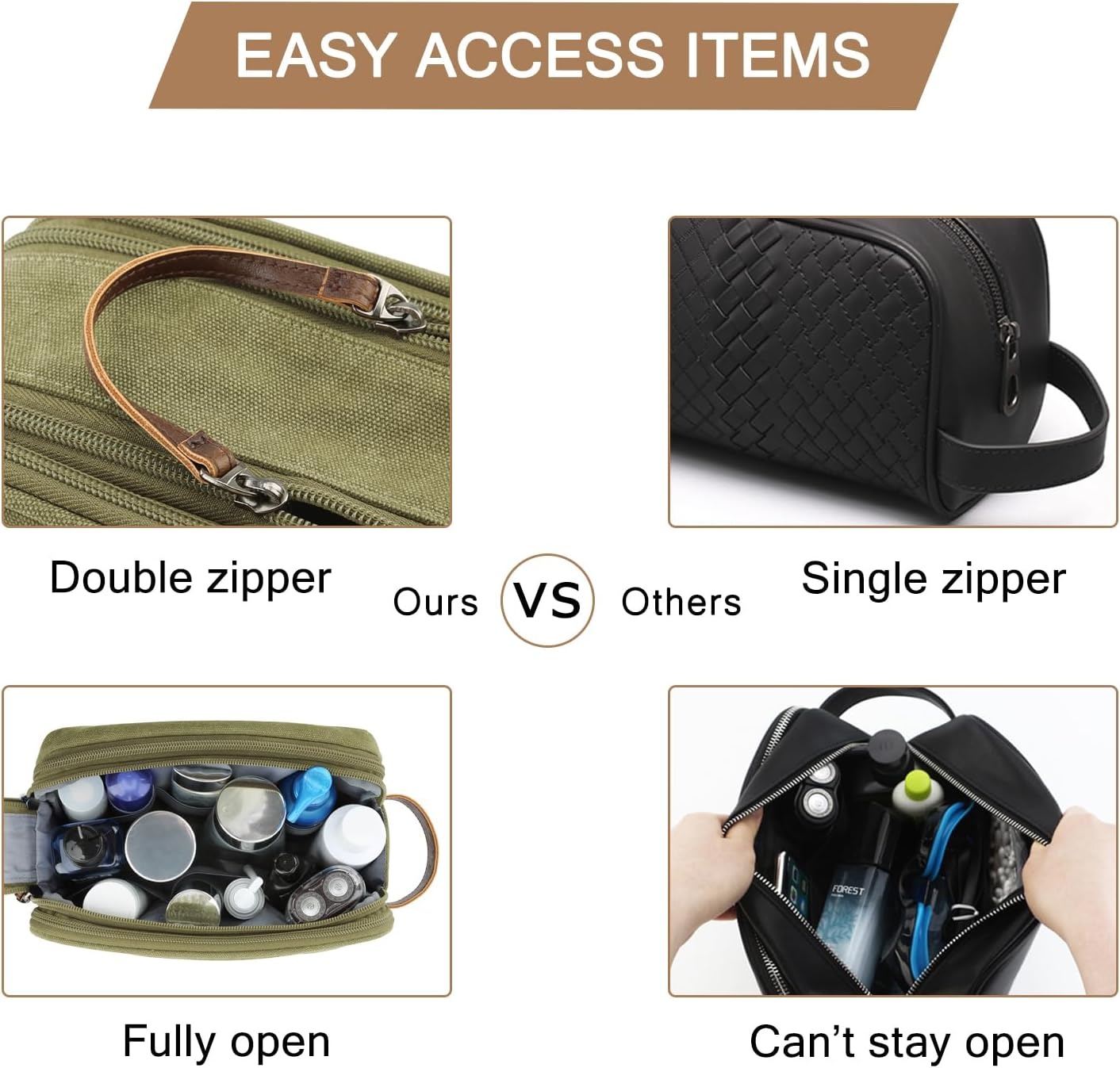 image:imageBAGSMART Toiletry Bag for Men Canvas Travel Toiletry Organizer Dopp Kit Waterresistant Shaving Bag for Toiletries AccessoriesGreyMediumGreen