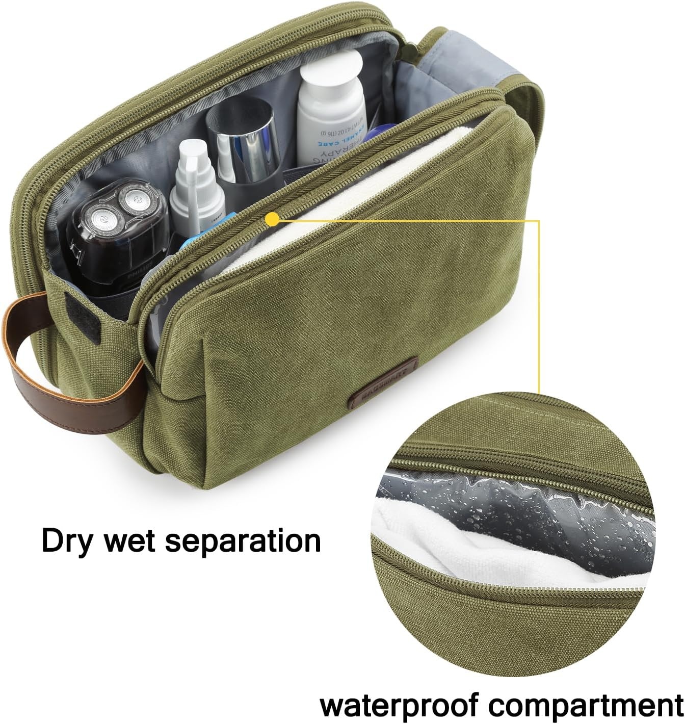 image:imageBAGSMART Toiletry Bag for Men Canvas Travel Toiletry Organizer Dopp Kit Waterresistant Shaving Bag for Toiletries AccessoriesGreyMediumGreen