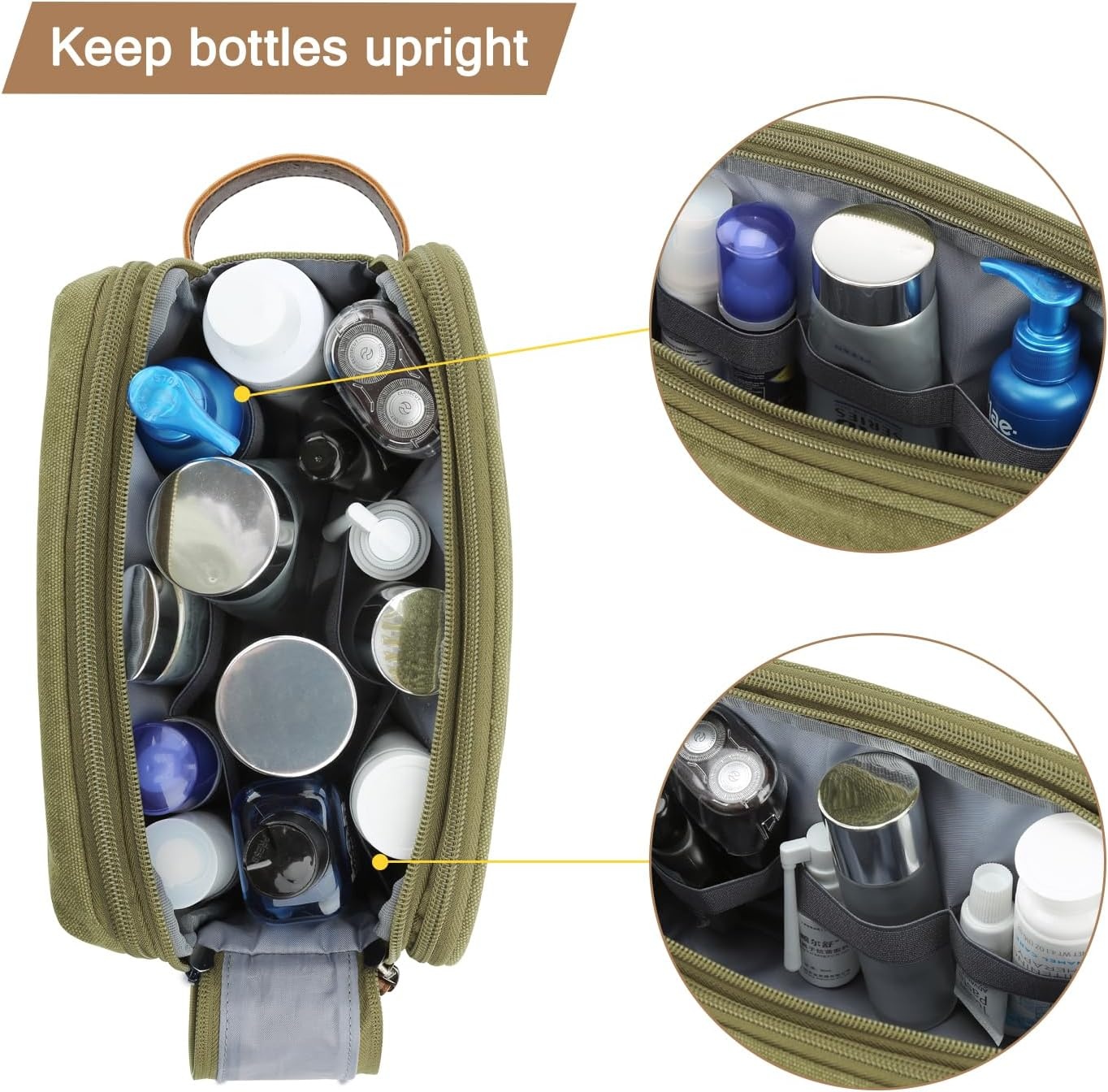 image:imageBAGSMART Toiletry Bag for Men Canvas Travel Toiletry Organizer Dopp Kit Waterresistant Shaving Bag for Toiletries AccessoriesGreyMediumGreen