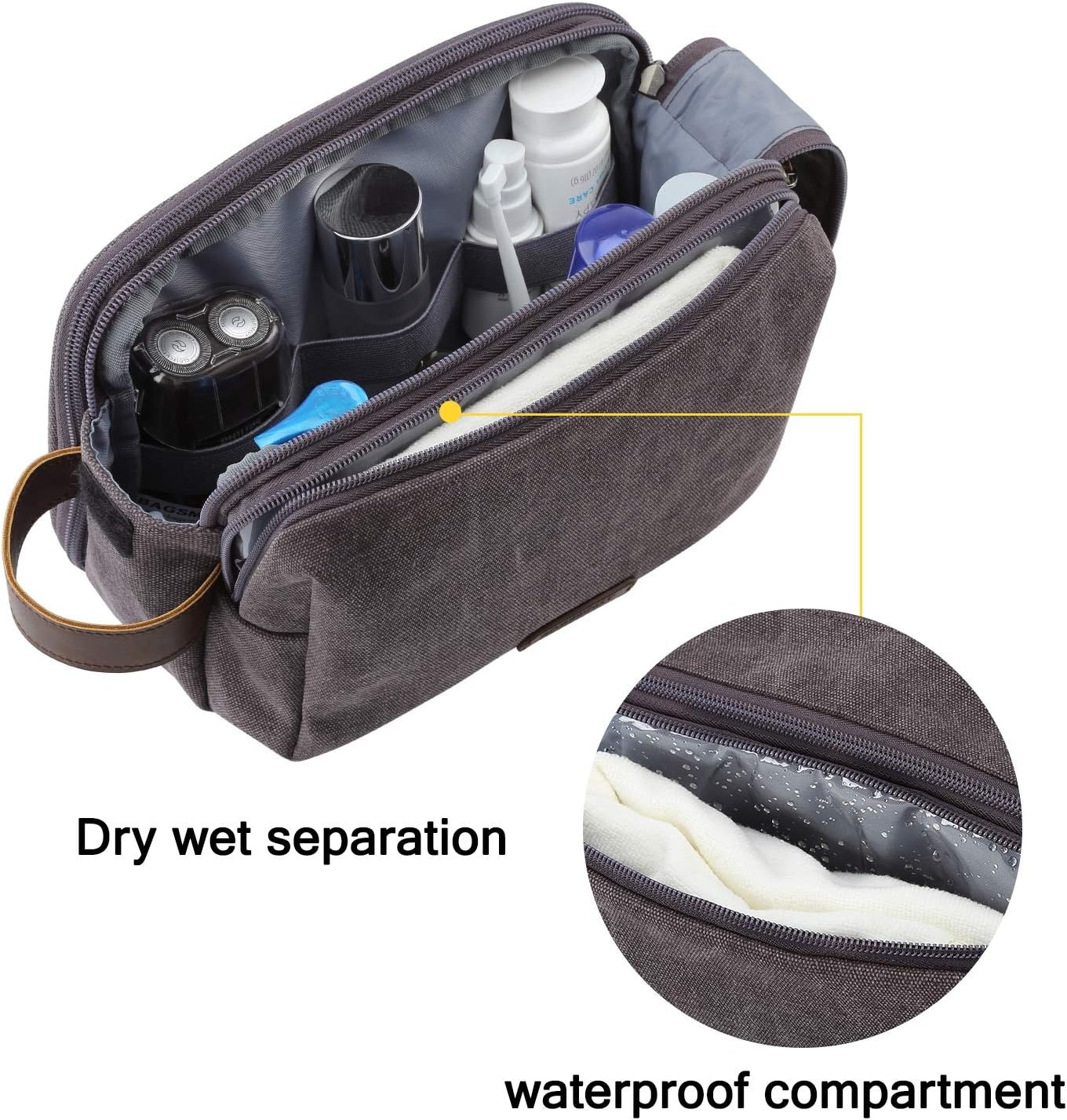 image:imageBAGSMART Toiletry Bag for Men Canvas Travel Toiletry Organizer Dopp Kit Waterresistant Shaving Bag for Toiletries AccessoriesGreyMediumGrey