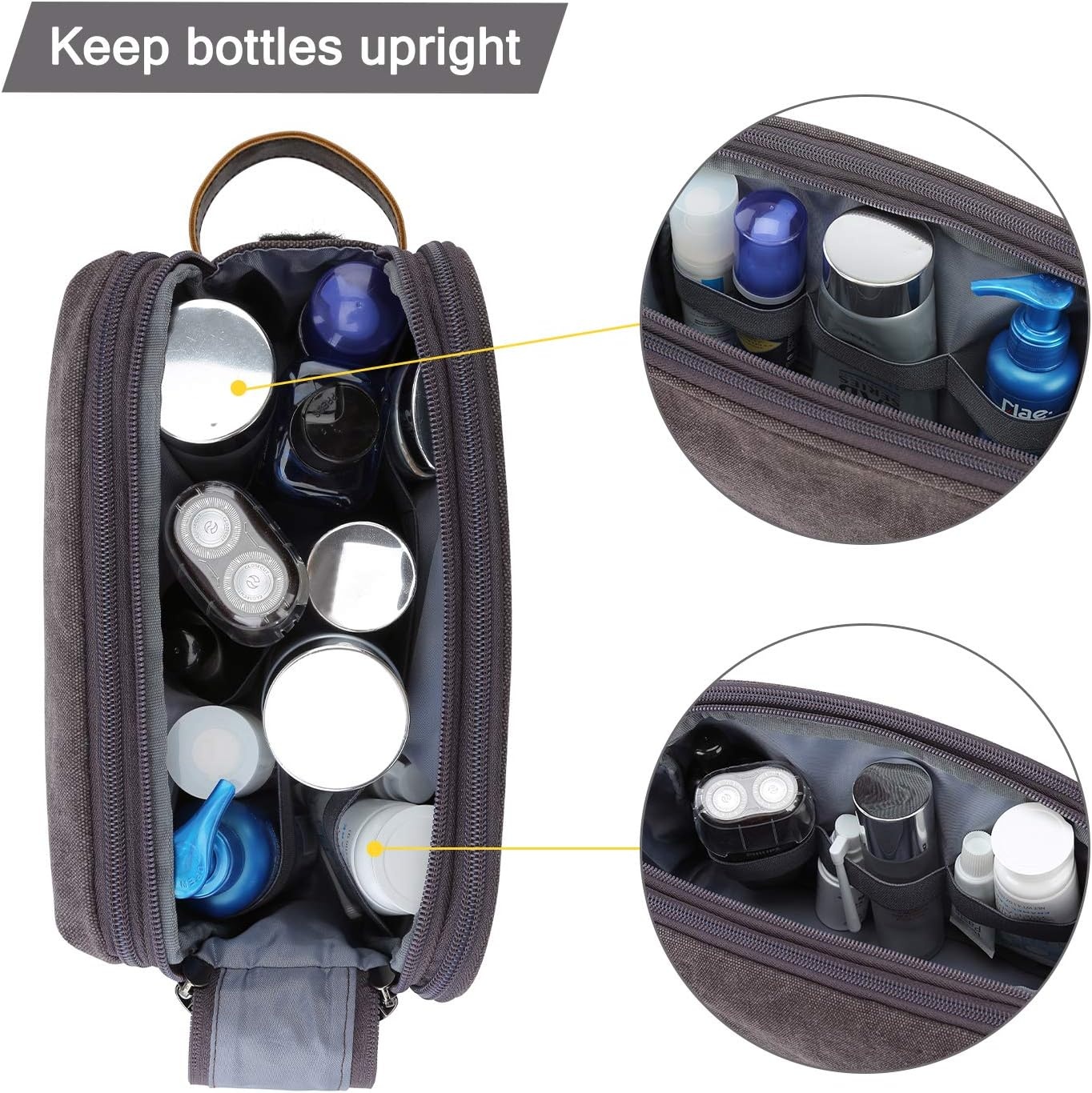 image:imageBAGSMART Toiletry Bag for Men Canvas Travel Toiletry Organizer Dopp Kit Waterresistant Shaving Bag for Toiletries AccessoriesGreyMediumGrey