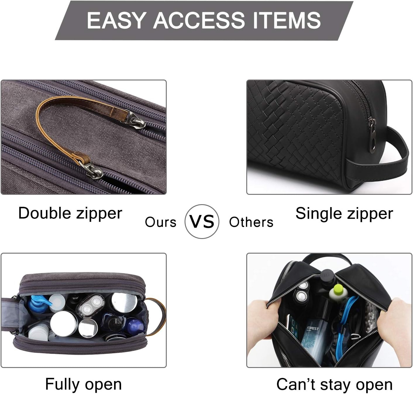 image:imageBAGSMART Toiletry Bag for Men Canvas Travel Toiletry Organizer Dopp Kit Waterresistant Shaving Bag for Toiletries AccessoriesGreyMediumGrey
