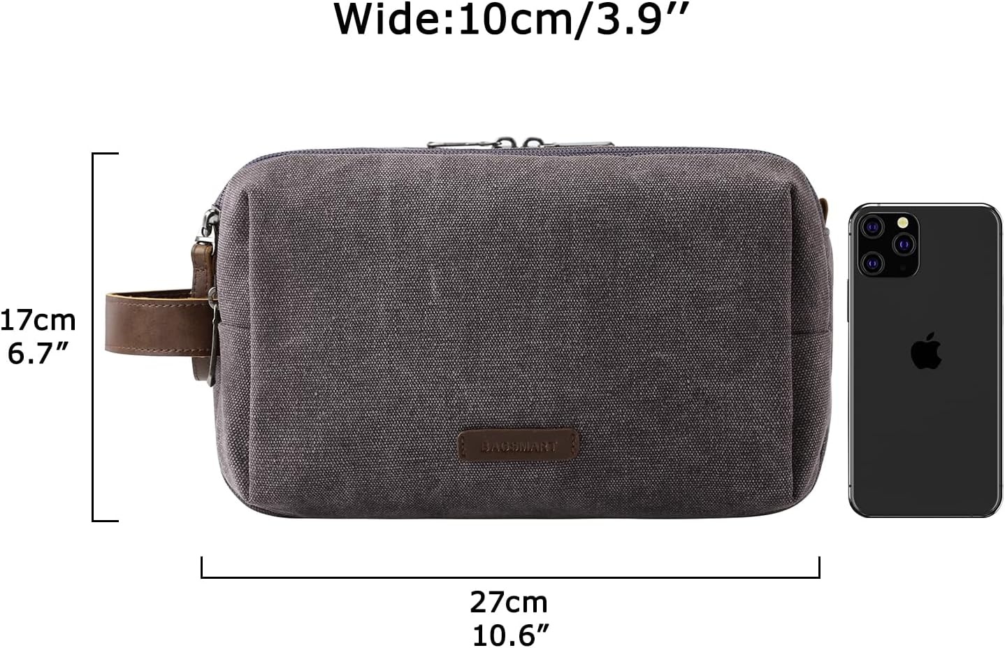image:imageBAGSMART Toiletry Bag for Men Canvas Travel Toiletry Organizer Dopp Kit Waterresistant Shaving Bag for Toiletries AccessoriesGreyMediumGrey