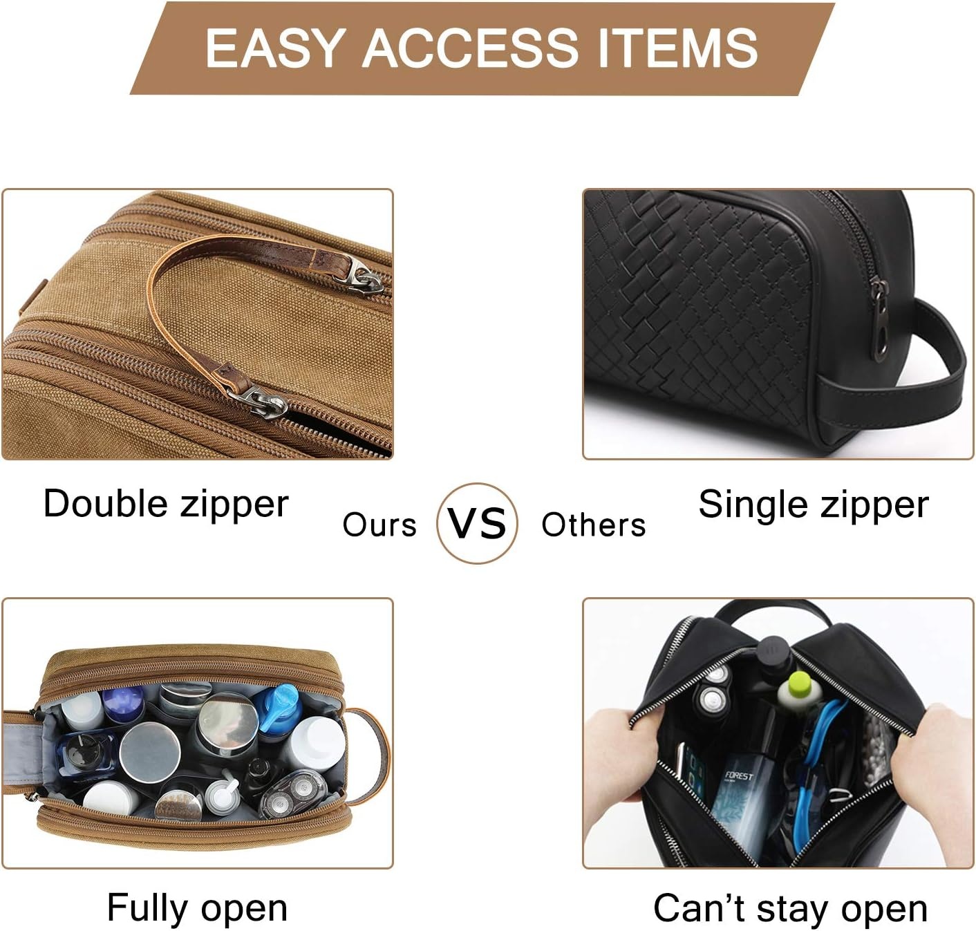 image:imageBAGSMART Toiletry Bag for Men Canvas Travel Toiletry Organizer Dopp Kit Waterresistant Shaving Bag for Toiletries AccessoriesGreyMediumKhaki