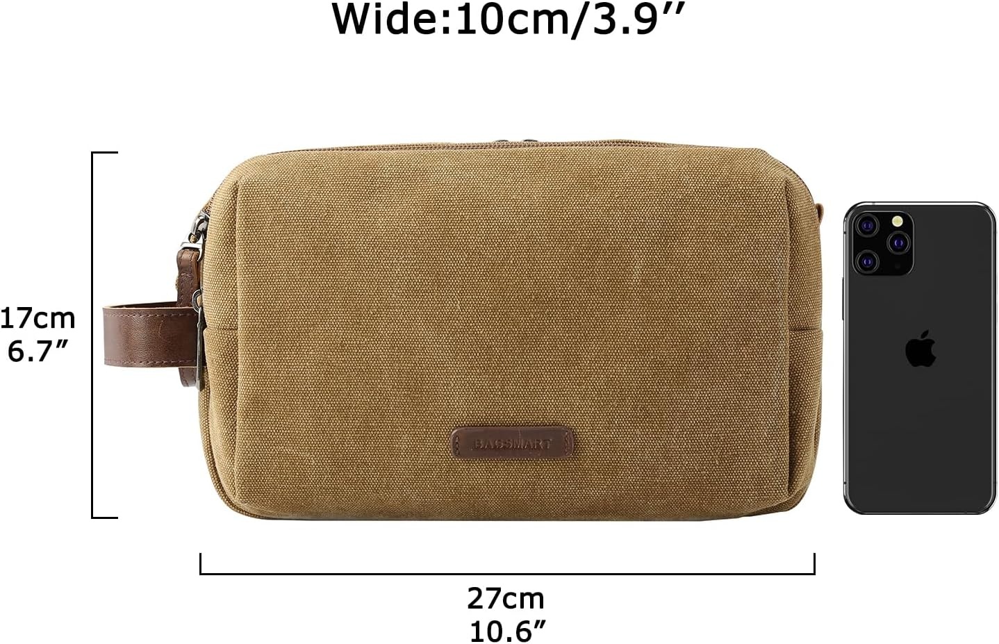 image:imageBAGSMART Toiletry Bag for Men Canvas Travel Toiletry Organizer Dopp Kit Waterresistant Shaving Bag for Toiletries AccessoriesGreyMediumKhaki
