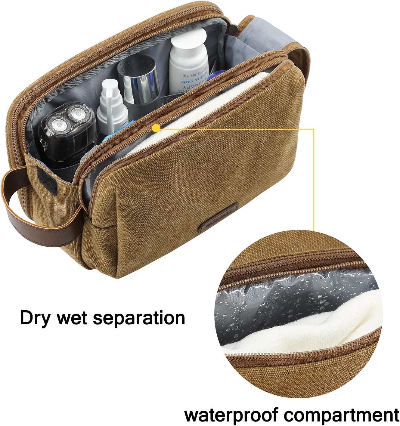 image:imageBAGSMART Toiletry Bag for Men Canvas Travel Toiletry Organizer Dopp Kit Waterresistant Shaving Bag for Toiletries AccessoriesGreyMediumKhaki