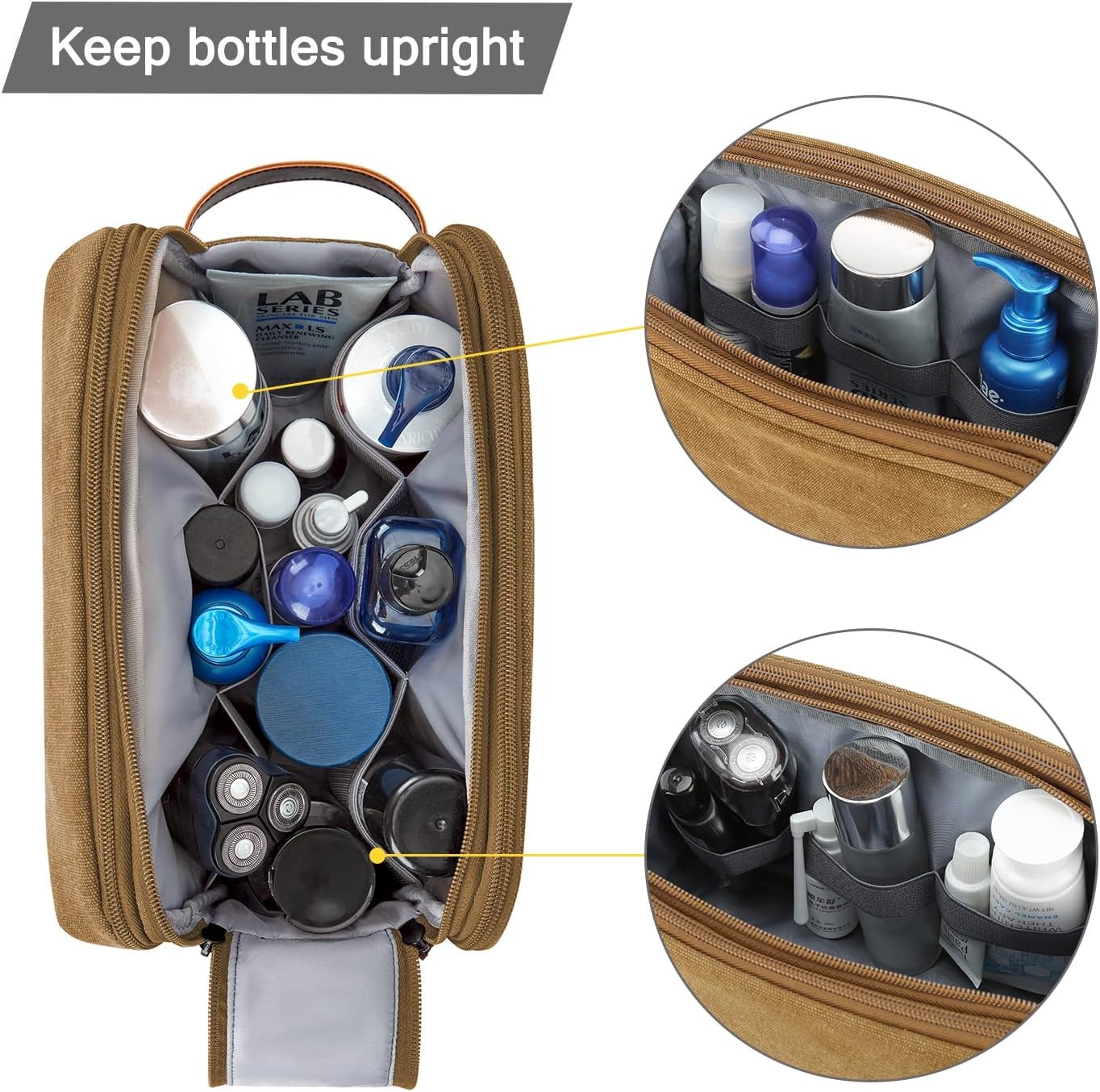 image:imageBAGSMART Toiletry Bag for Men Canvas Travel Toiletry Organizer Dopp Kit Waterresistant Shaving Bag for Toiletries AccessoriesGreyMediumKhaki