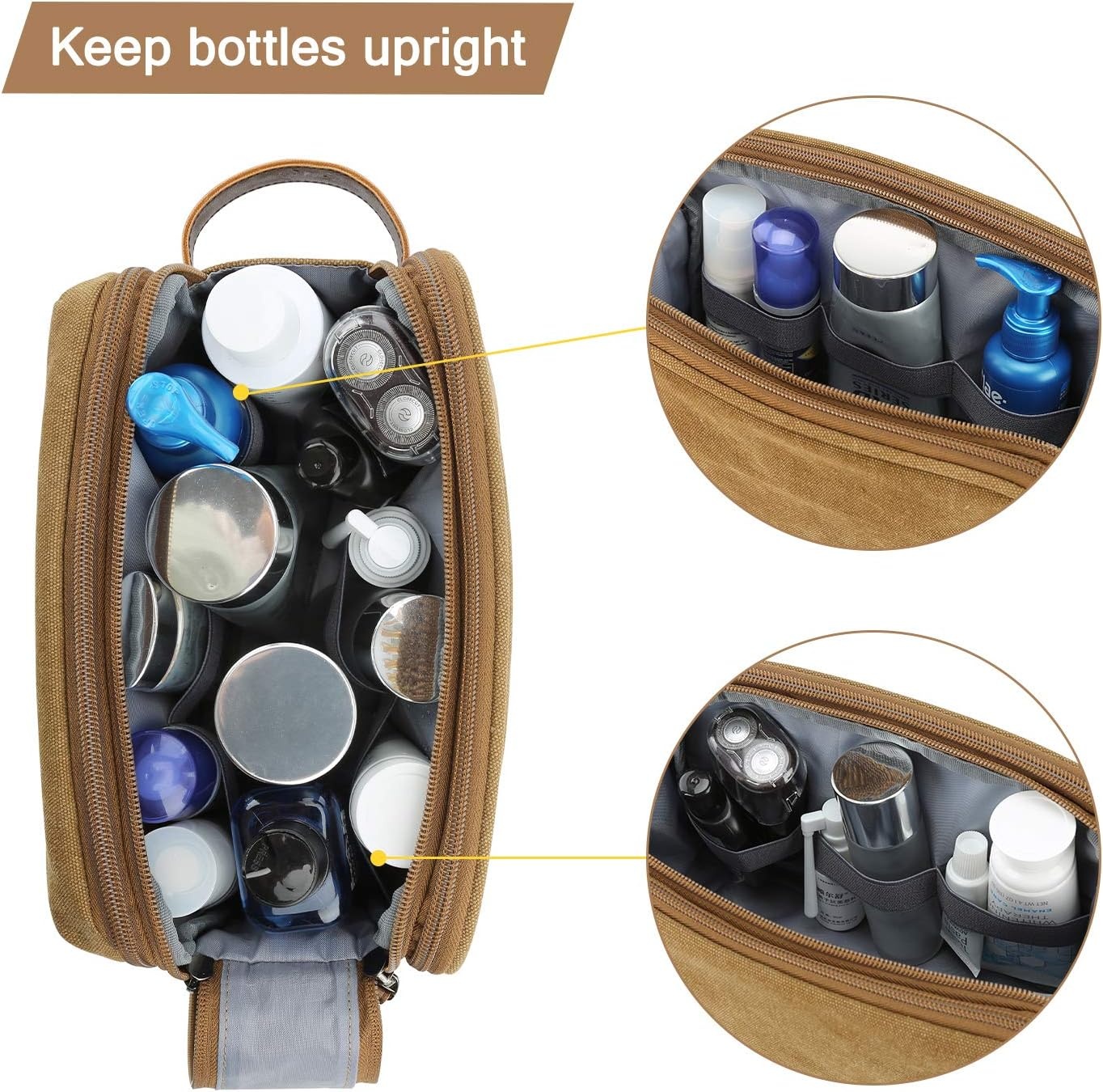 image:imageBAGSMART Toiletry Bag for Men Canvas Travel Toiletry Organizer Dopp Kit Waterresistant Shaving Bag for Toiletries AccessoriesGreyMediumKhaki