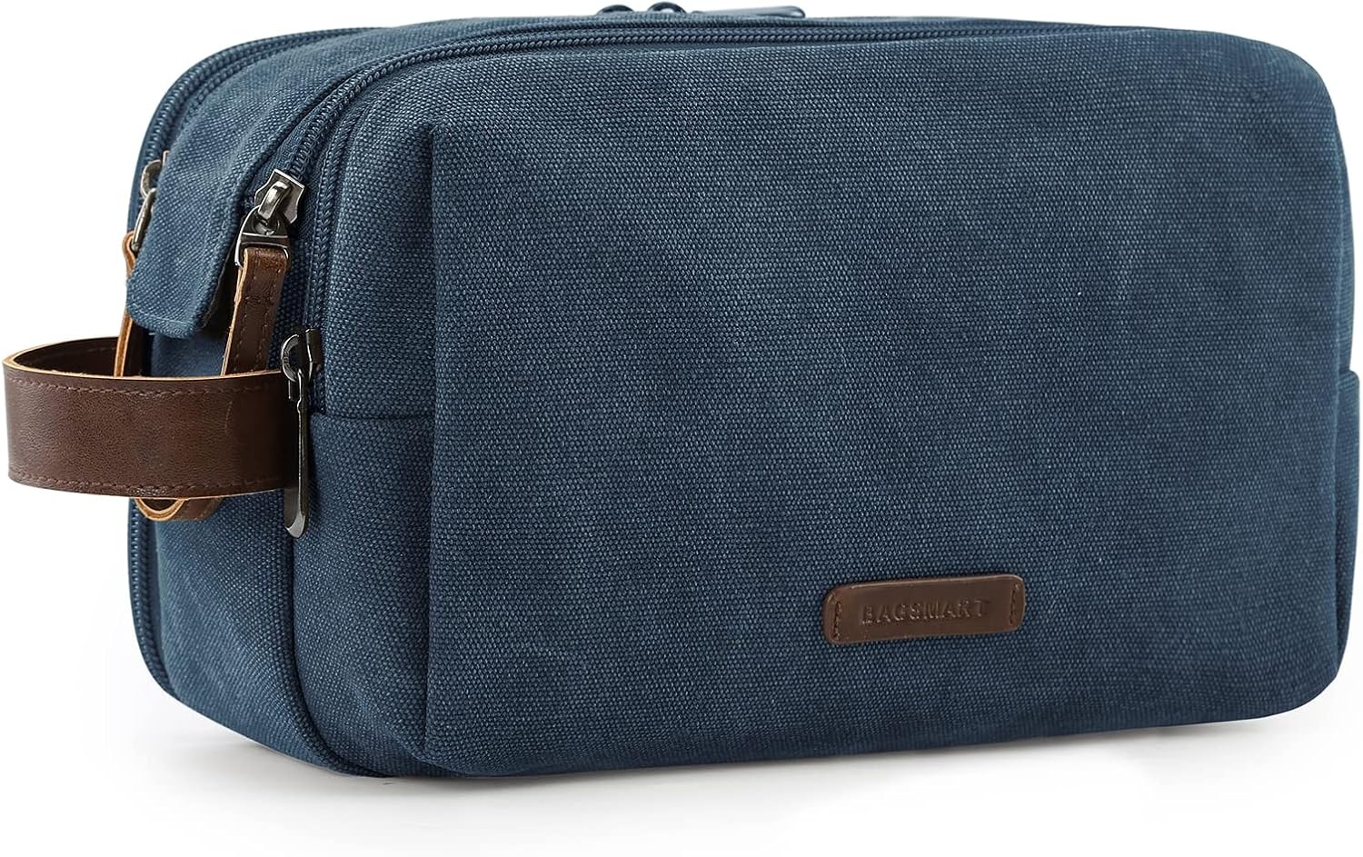 image:imageBAGSMART Toiletry Bag for Men Canvas Travel Toiletry Organizer Dopp Kit Waterresistant Shaving Bag for Toiletries AccessoriesGreyMediumNavy Blue