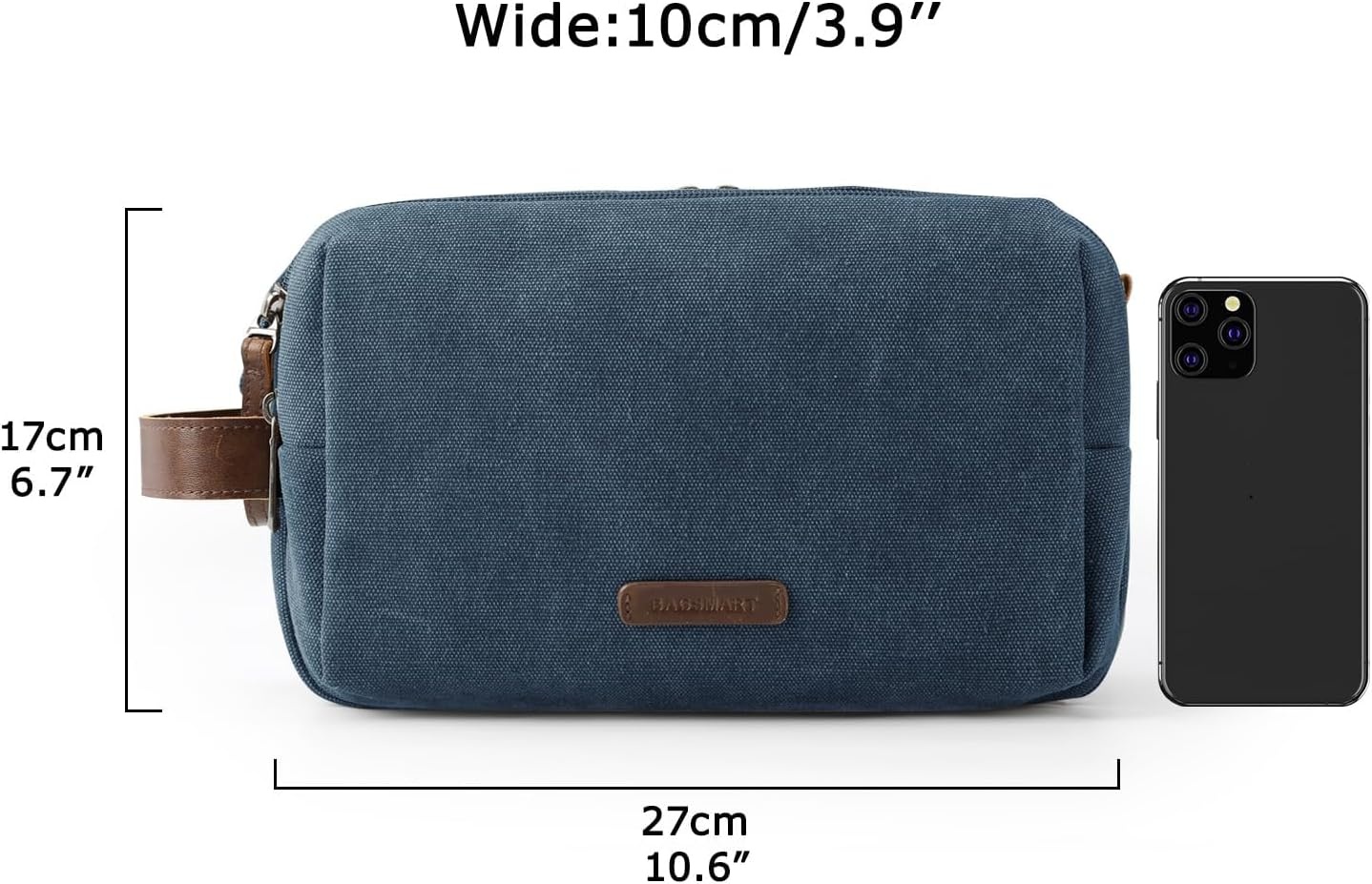 image:imageBAGSMART Toiletry Bag for Men Canvas Travel Toiletry Organizer Dopp Kit Waterresistant Shaving Bag for Toiletries AccessoriesGreyMediumNavy Blue