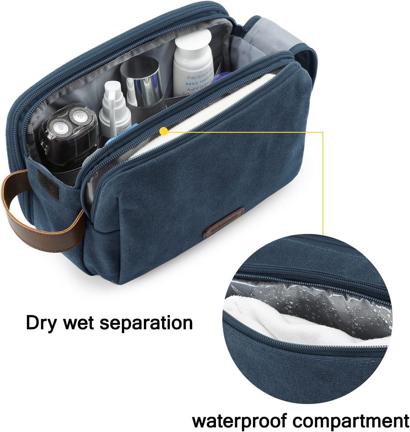 image:imageBAGSMART Toiletry Bag for Men Canvas Travel Toiletry Organizer Dopp Kit Waterresistant Shaving Bag for Toiletries AccessoriesGreyMediumNavy Blue