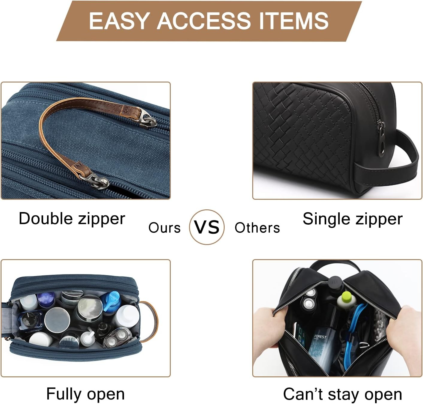 image:imageBAGSMART Toiletry Bag for Men Canvas Travel Toiletry Organizer Dopp Kit Waterresistant Shaving Bag for Toiletries AccessoriesGreyMediumNavy Blue