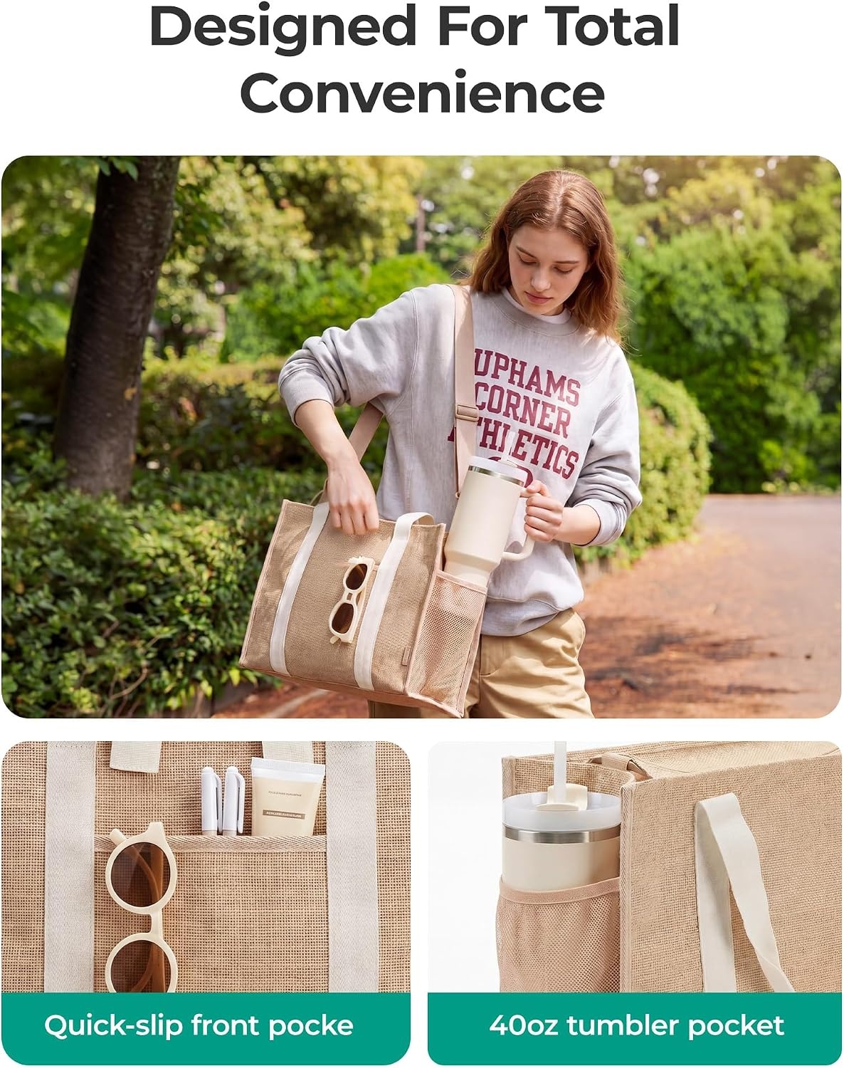 image:imageBAGSMART Tote Bag for Women Personalized Teacher Appreciation GiftsJute Pink Stripes
