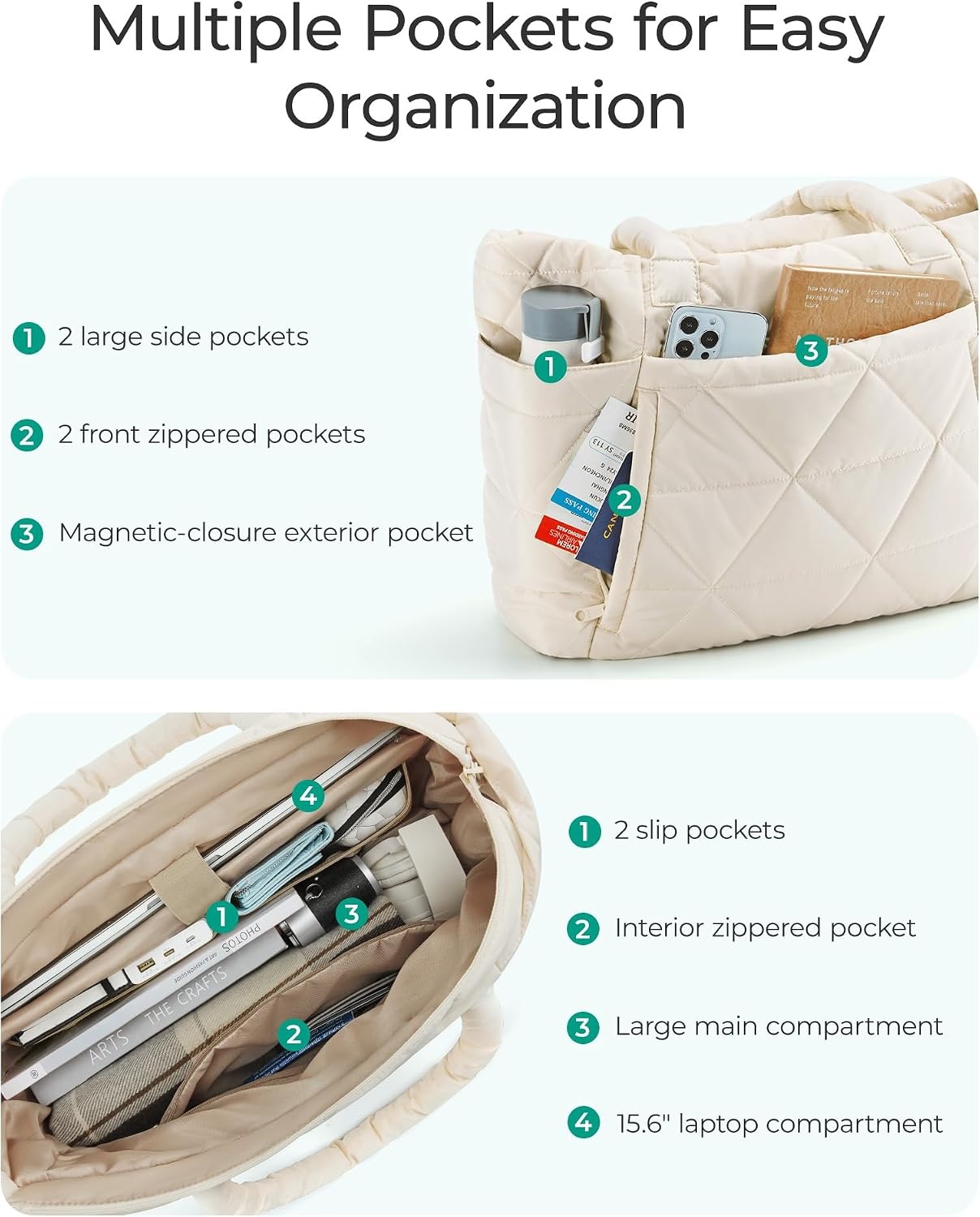 image:imageBAGSMART Tote Bag for Women Puffer Tote Bag for Work Large Shoulder BagAbeige