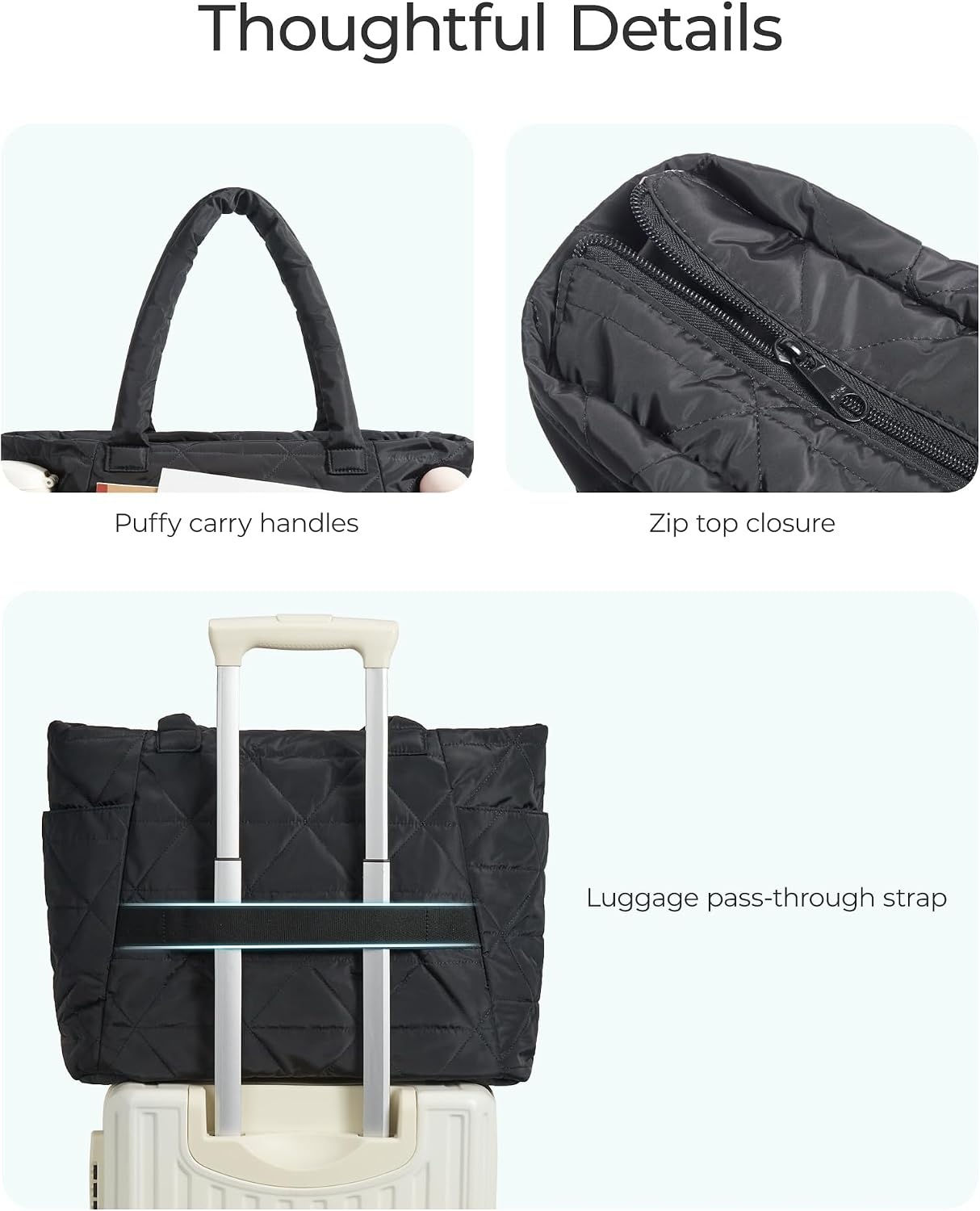 image:imageBAGSMART Tote Bag for Women Puffer Tote Bag for Work Large Shoulder BagBblack