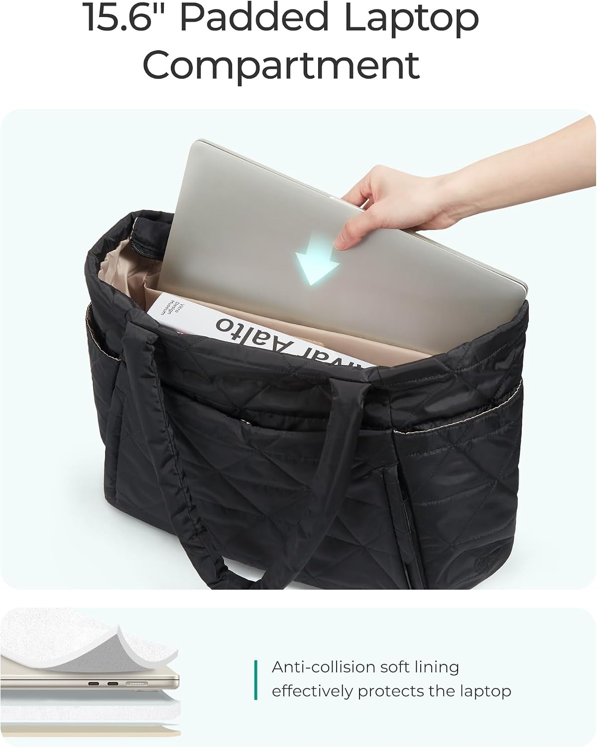 image:imageBAGSMART Tote Bag for Women Puffer Tote Bag for Work Large Shoulder BagBblack