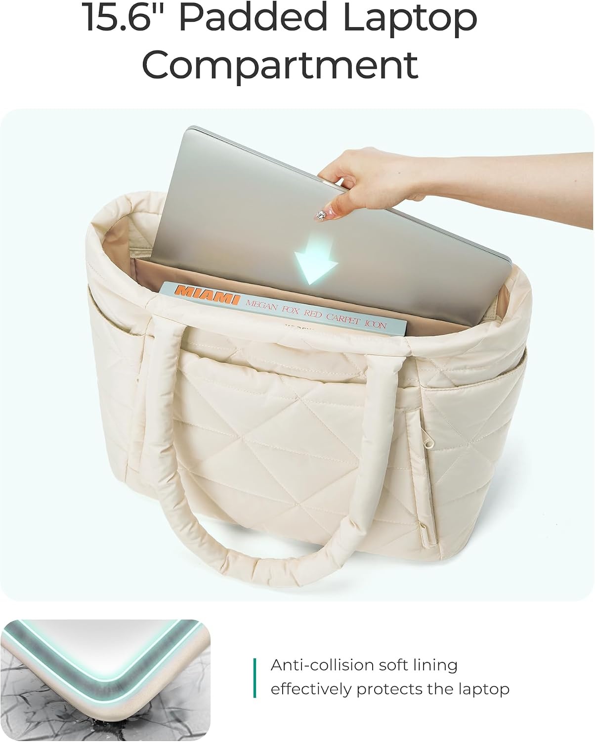 image:imageBAGSMART Tote Bag for Women Puffer Tote Bag for Work Large Shoulder BagNew Green