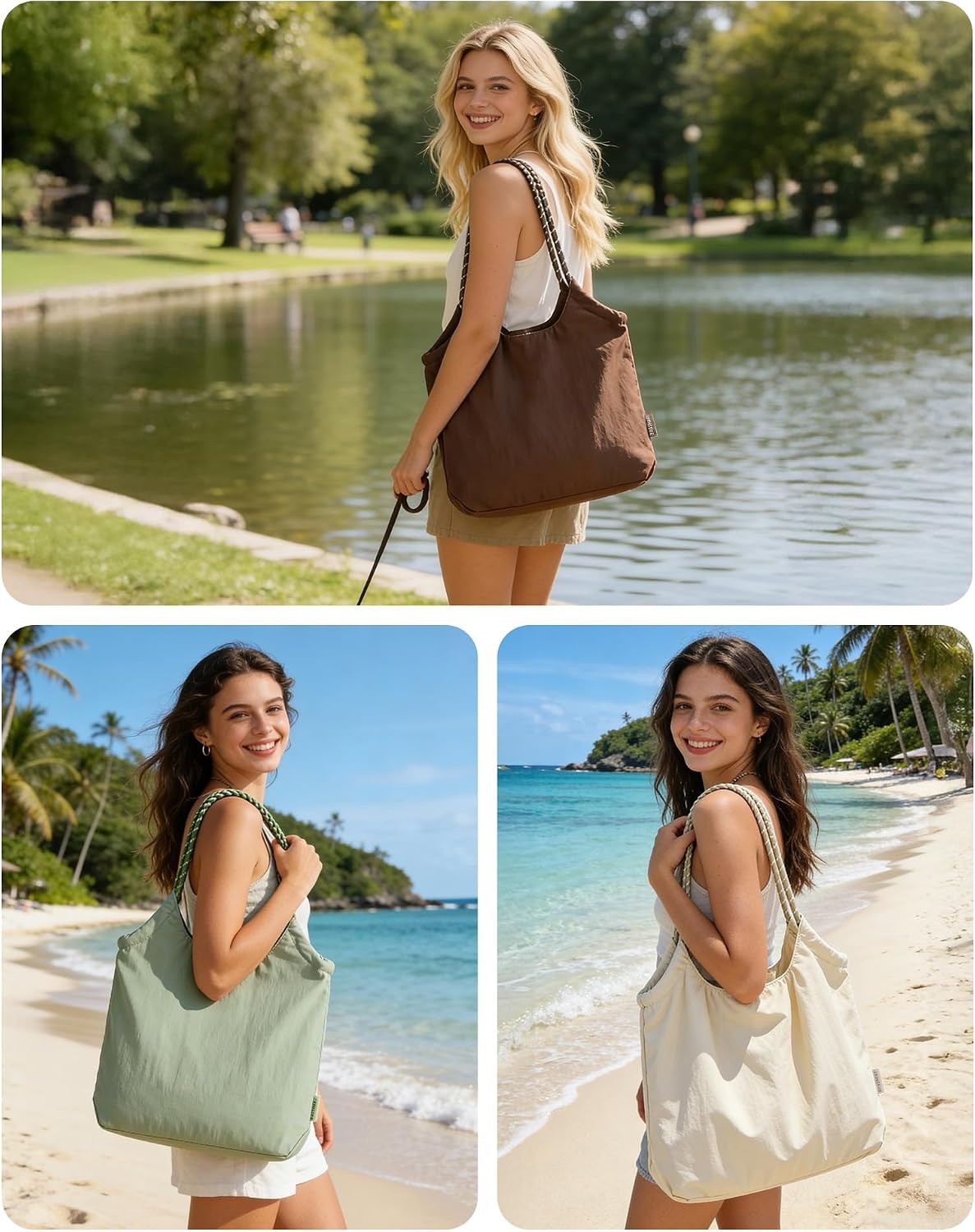 image:imageBAGSMART Tote Bag for Women Travel Tote Beach Bag with Zipper for GymBluegraygreen Checkerboard Pattern