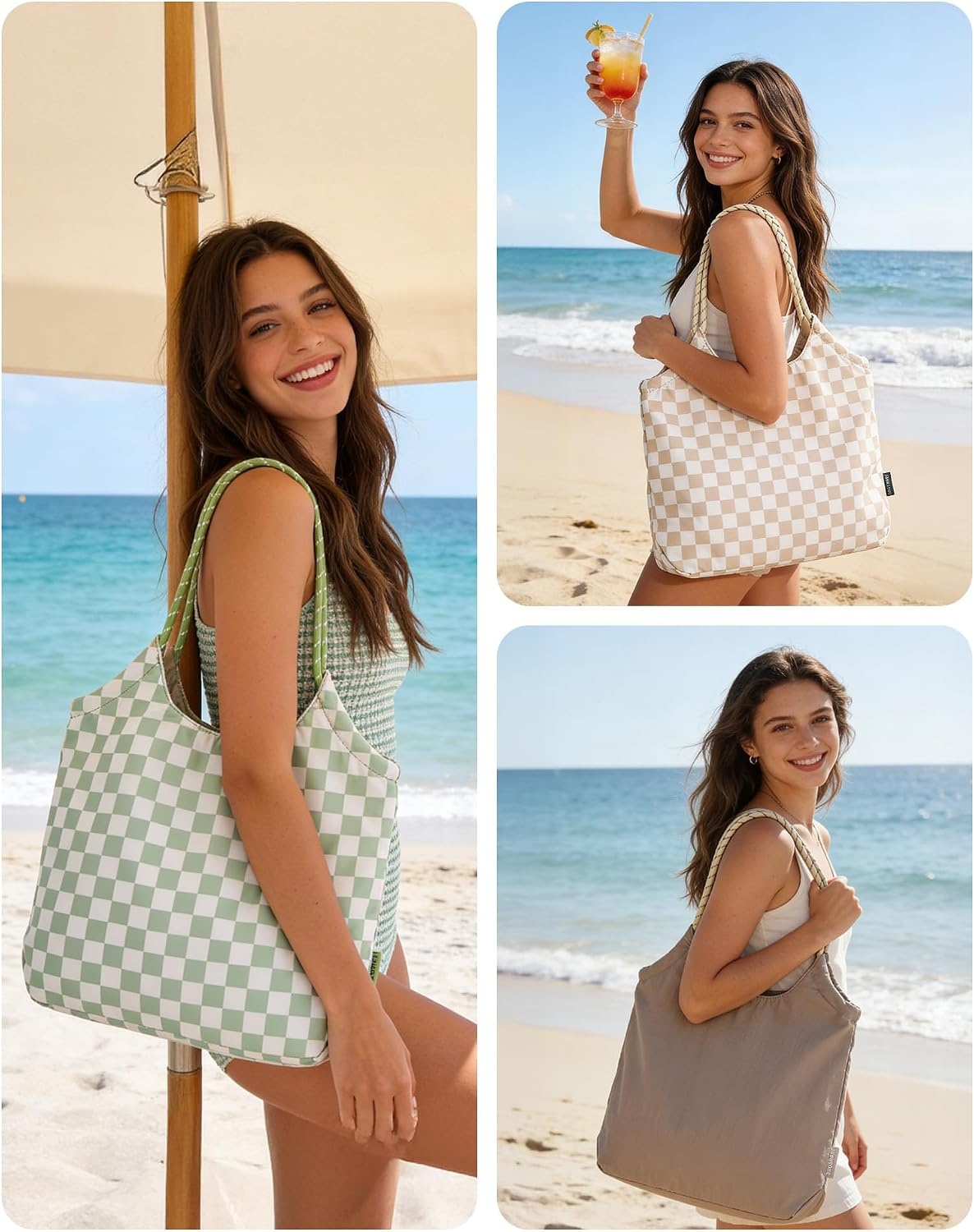 image:imageBAGSMART Tote Bag for Women Travel Tote Beach Bag with Zipper for GymCoffee Brown