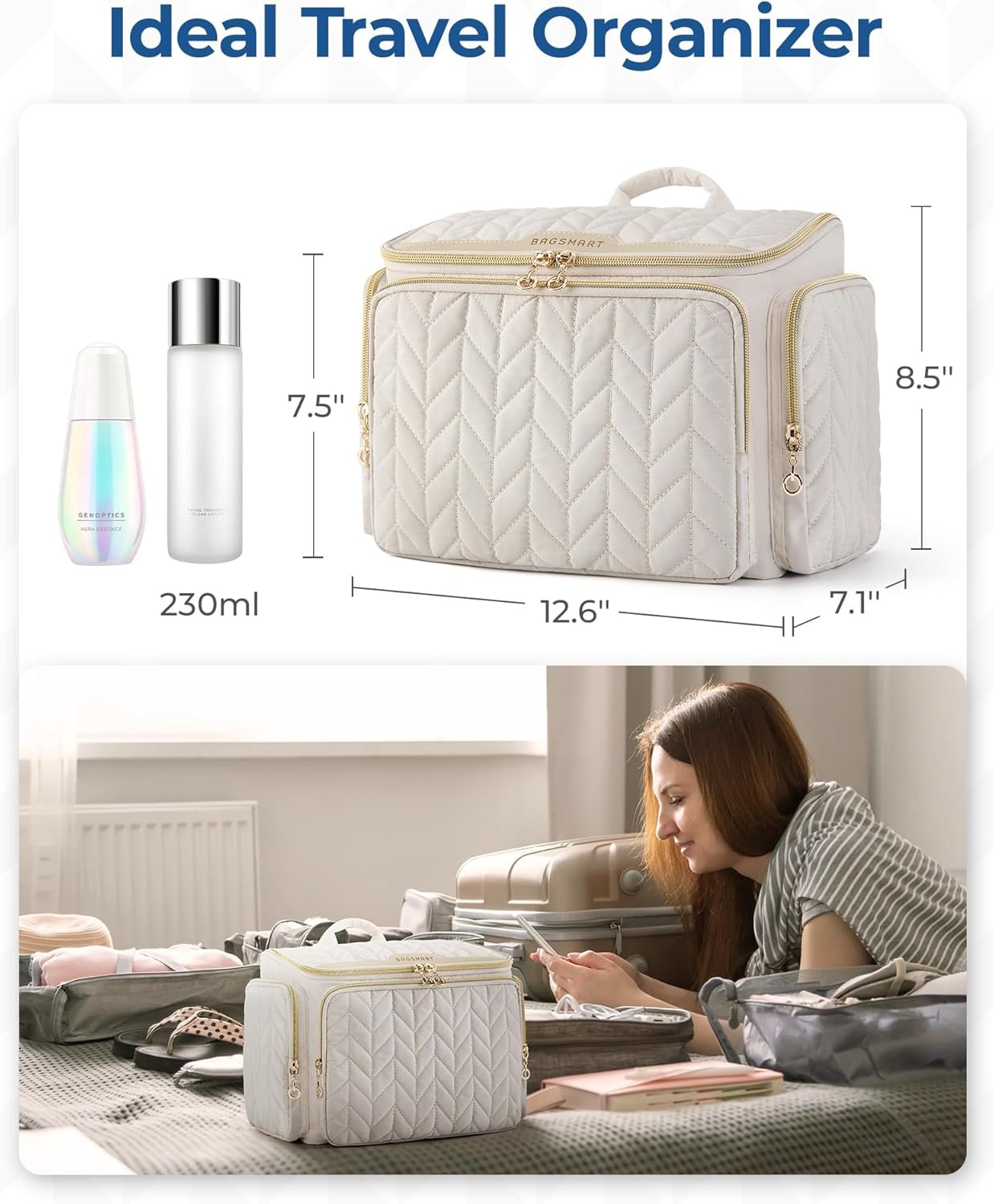 image:imageBAGSMART Travel Toiletry Bag Large Wideopen Travel Bag for Toiletries Makeup Cosmetic Travel Bag with HandleCamelCamel